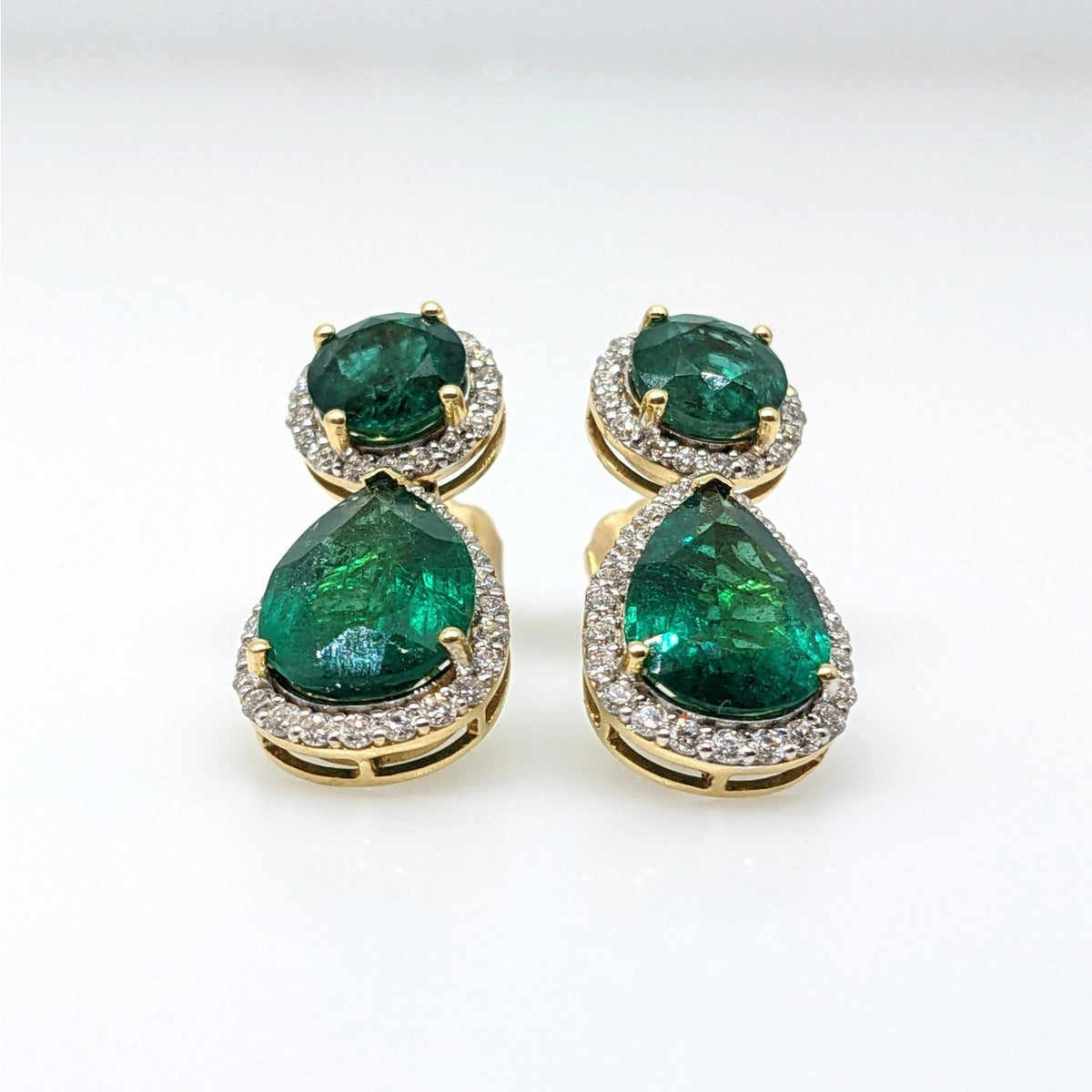 GIA Emerald and Diamond Drop Earrings in 18k White & Yellow Gold