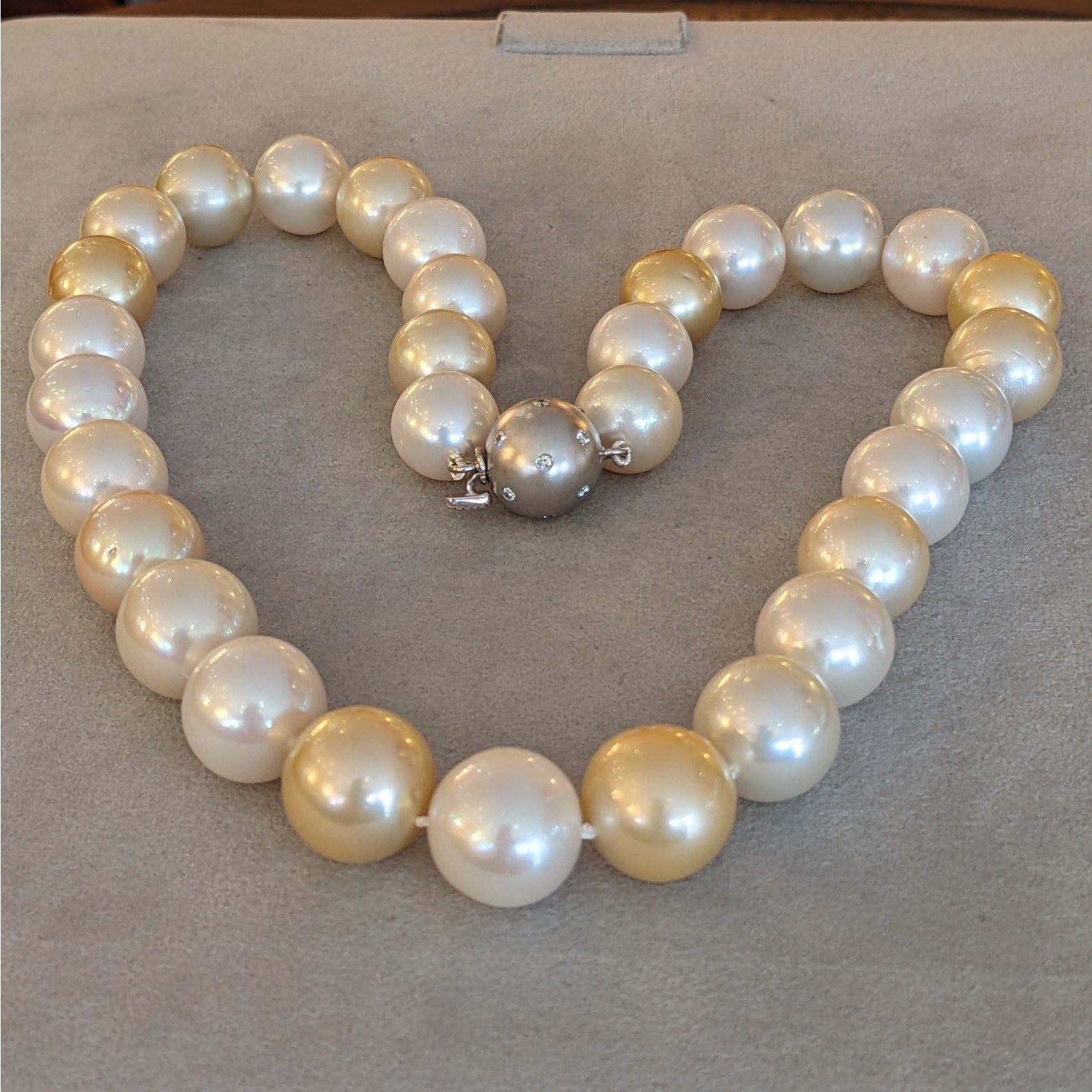 13-15mm South Sea Pearl Necklace with Diamond and 18k White Gold Clasp