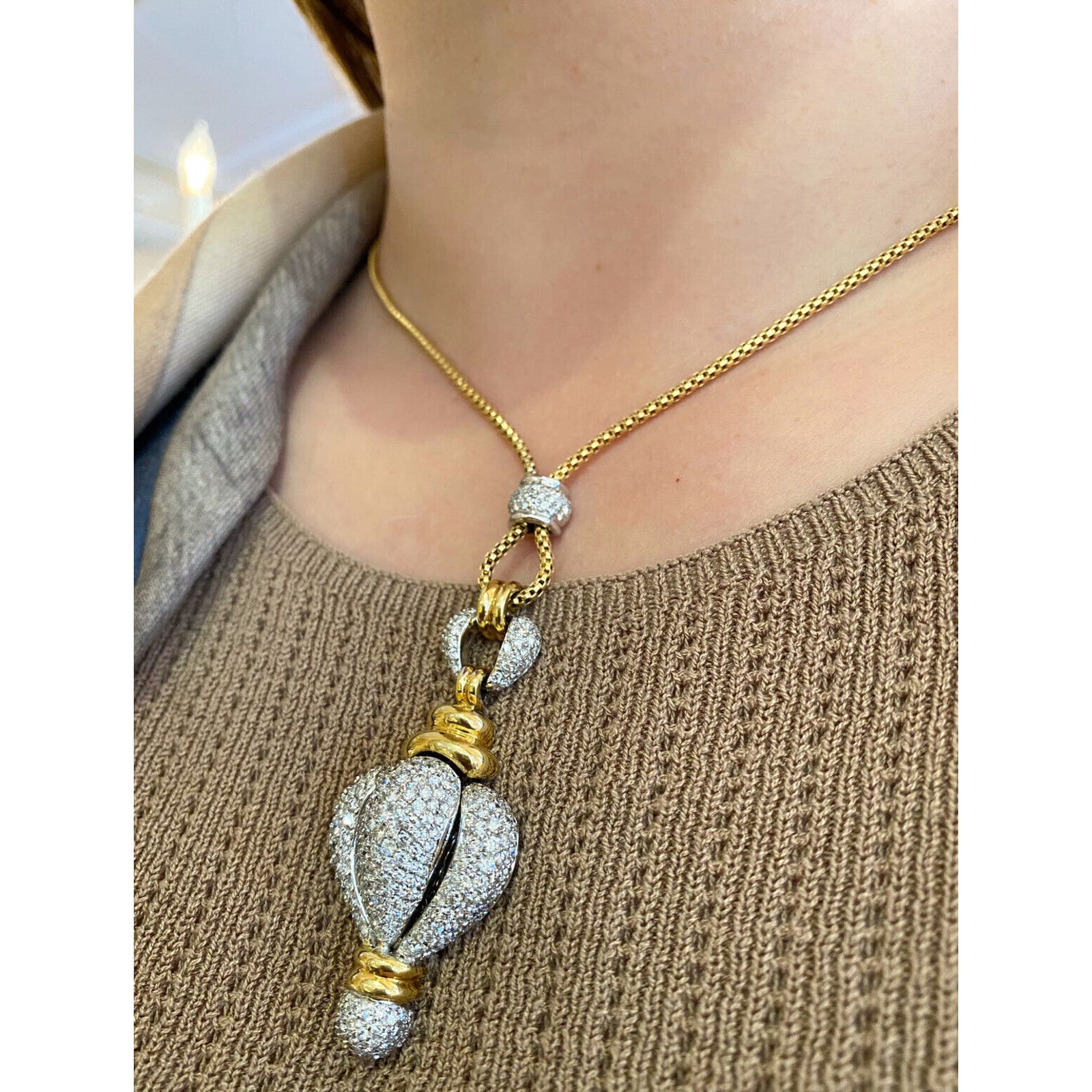 Estate Pave Diamond Puff Pendant in 18k Yellow & White Gold - HM2325BR