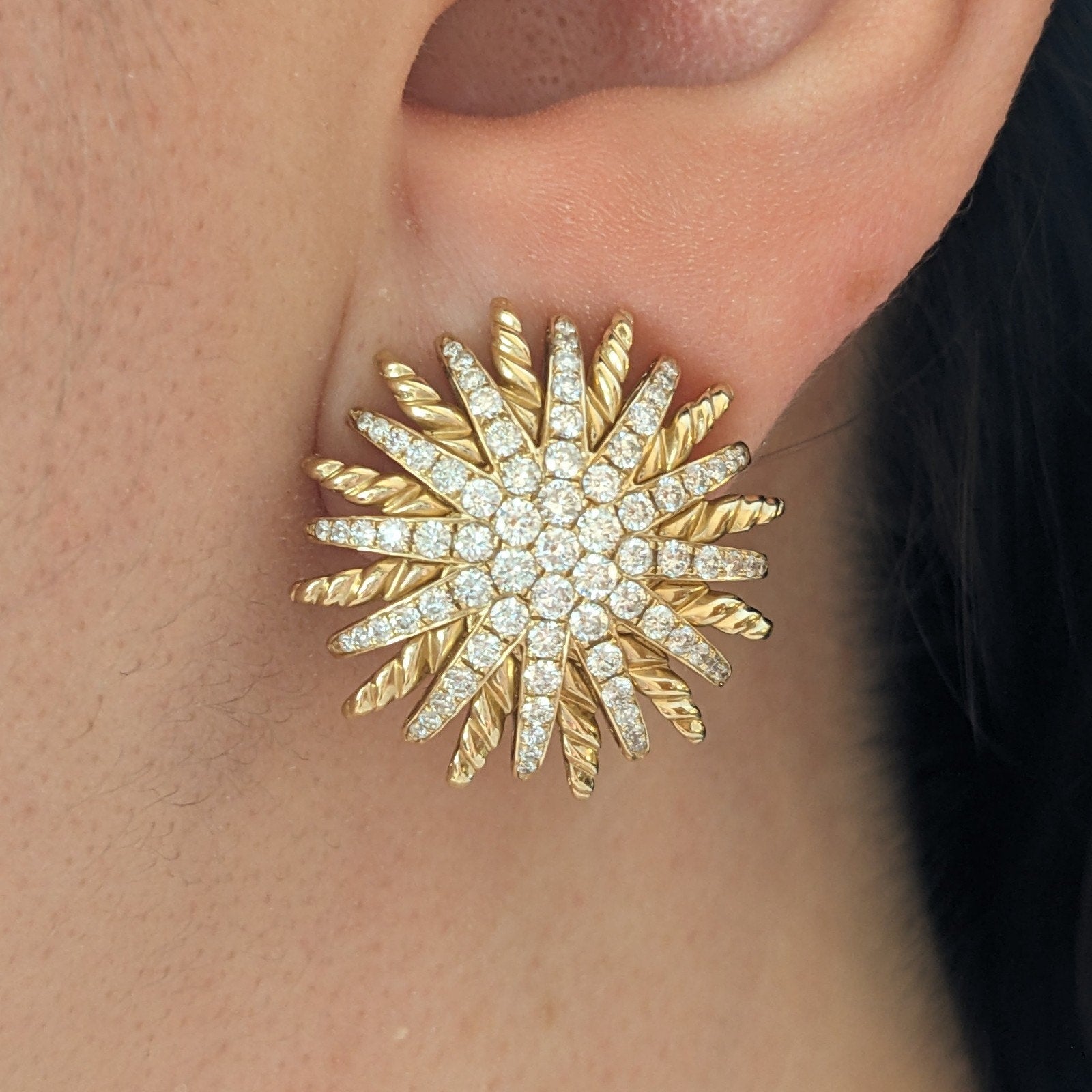 Natural Diamond Starburst Earrings in 14k Yellow Gold