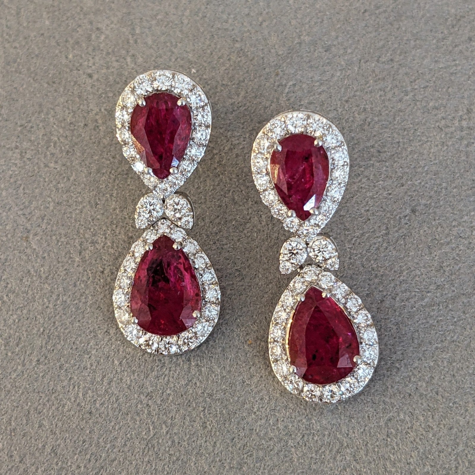 Natural Unheated Ruby and Diamond Drop Earrings in 18k White Gold