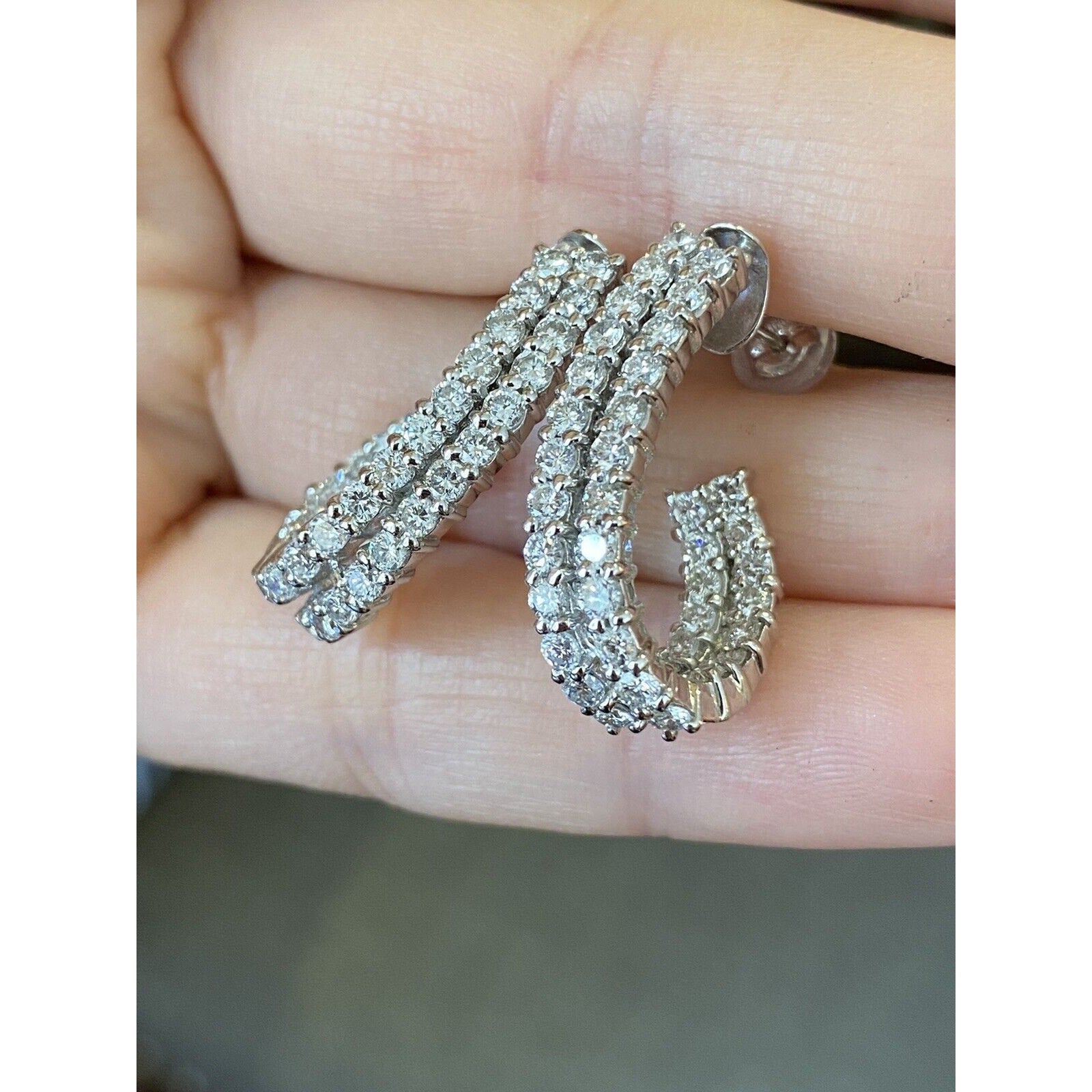 Double Row Diamond Hoop Earrings 3.00 cttw in Platinum/18k--HM1913A3