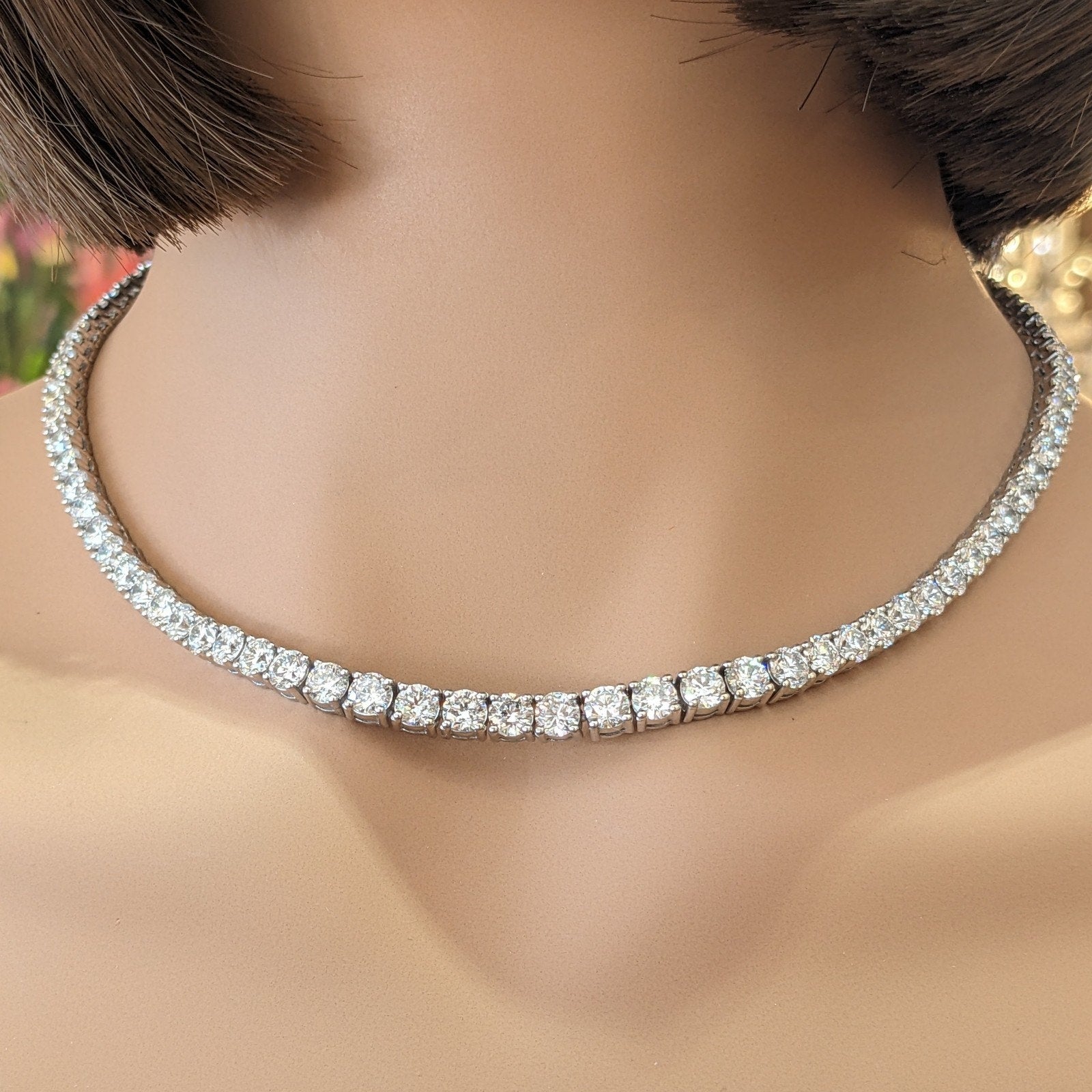 Natural Diamond Tennis Necklace in 18k White Gold 16.75 inches