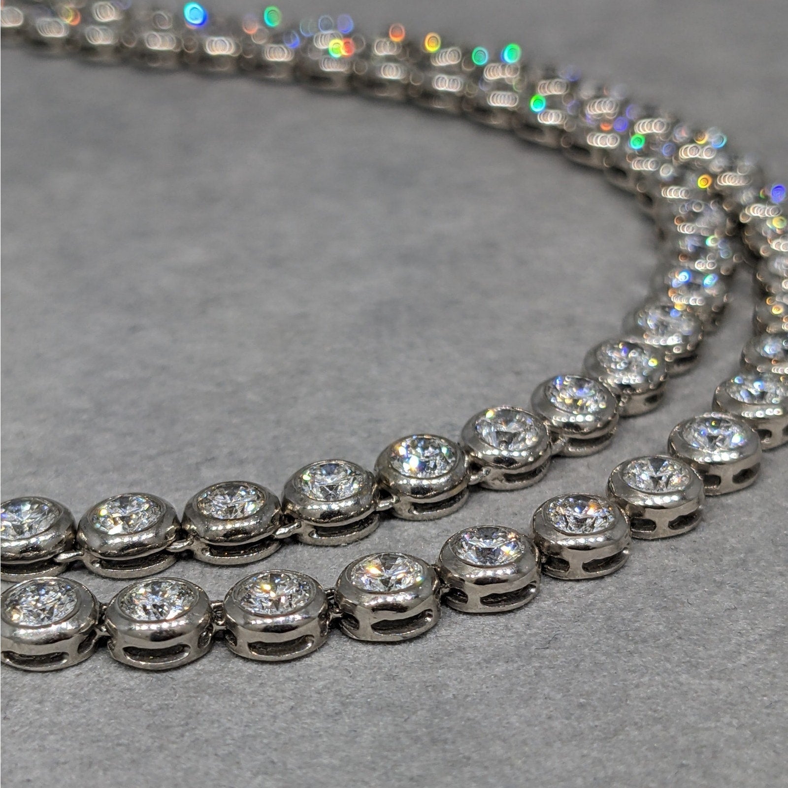 25.00 ctw Natural Diamond Bezel Set 32" Tennis Necklace 18k White Gold