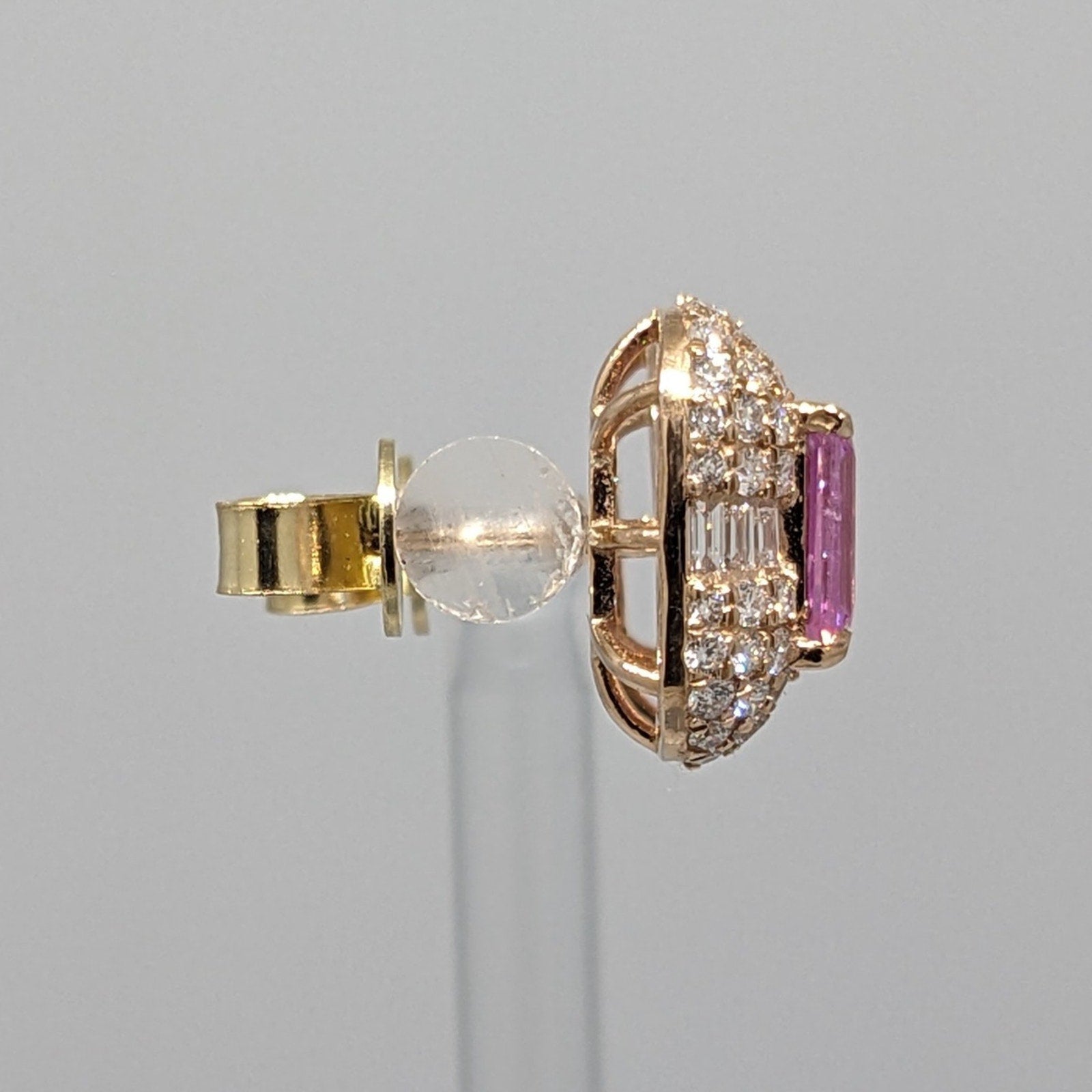 Natural Pink Sapphire & Diamond Earrings in 14k Rose & Yellow Gold