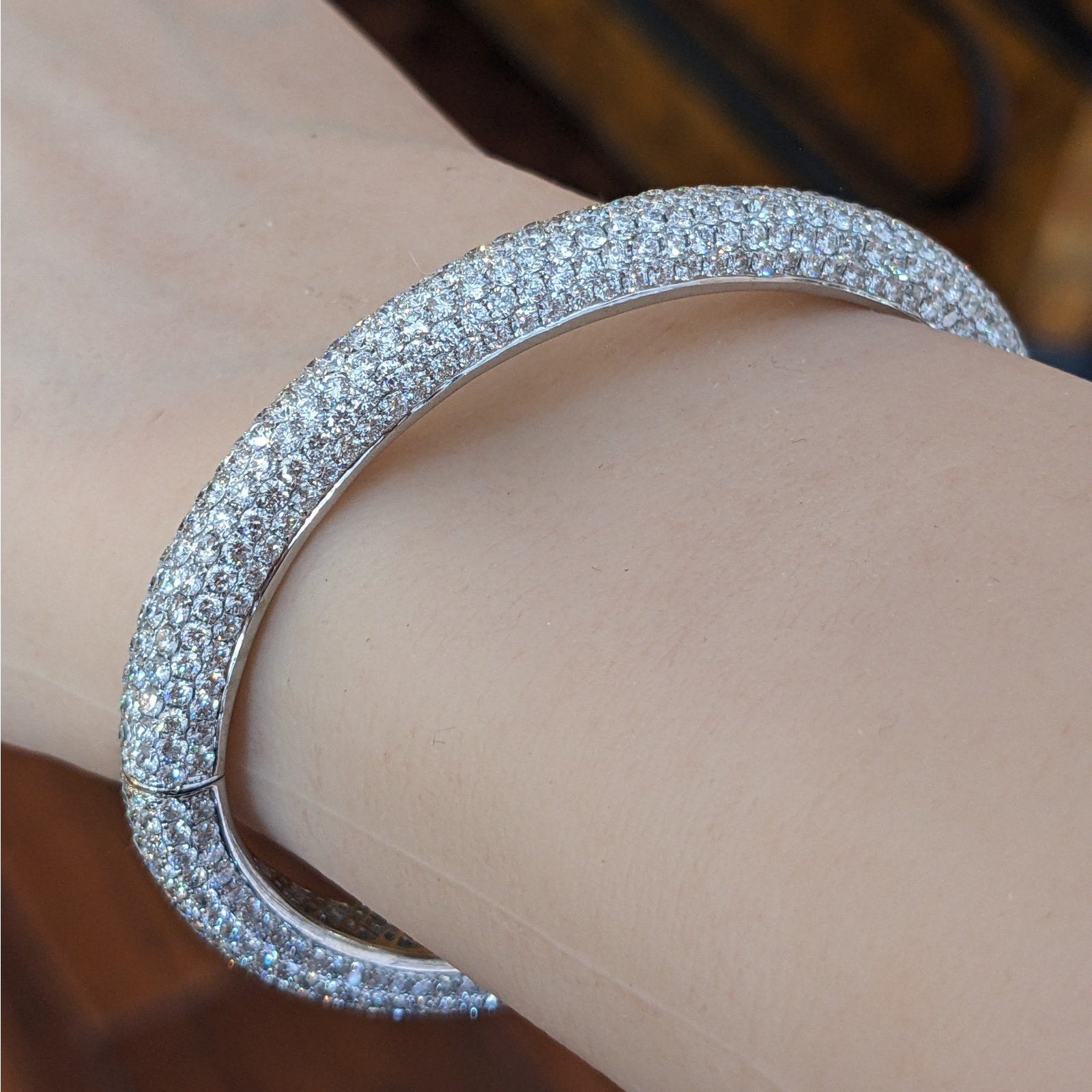 Natural Diamond Pave Bangle Bracelet 16.23 cttw in 18k White Gold