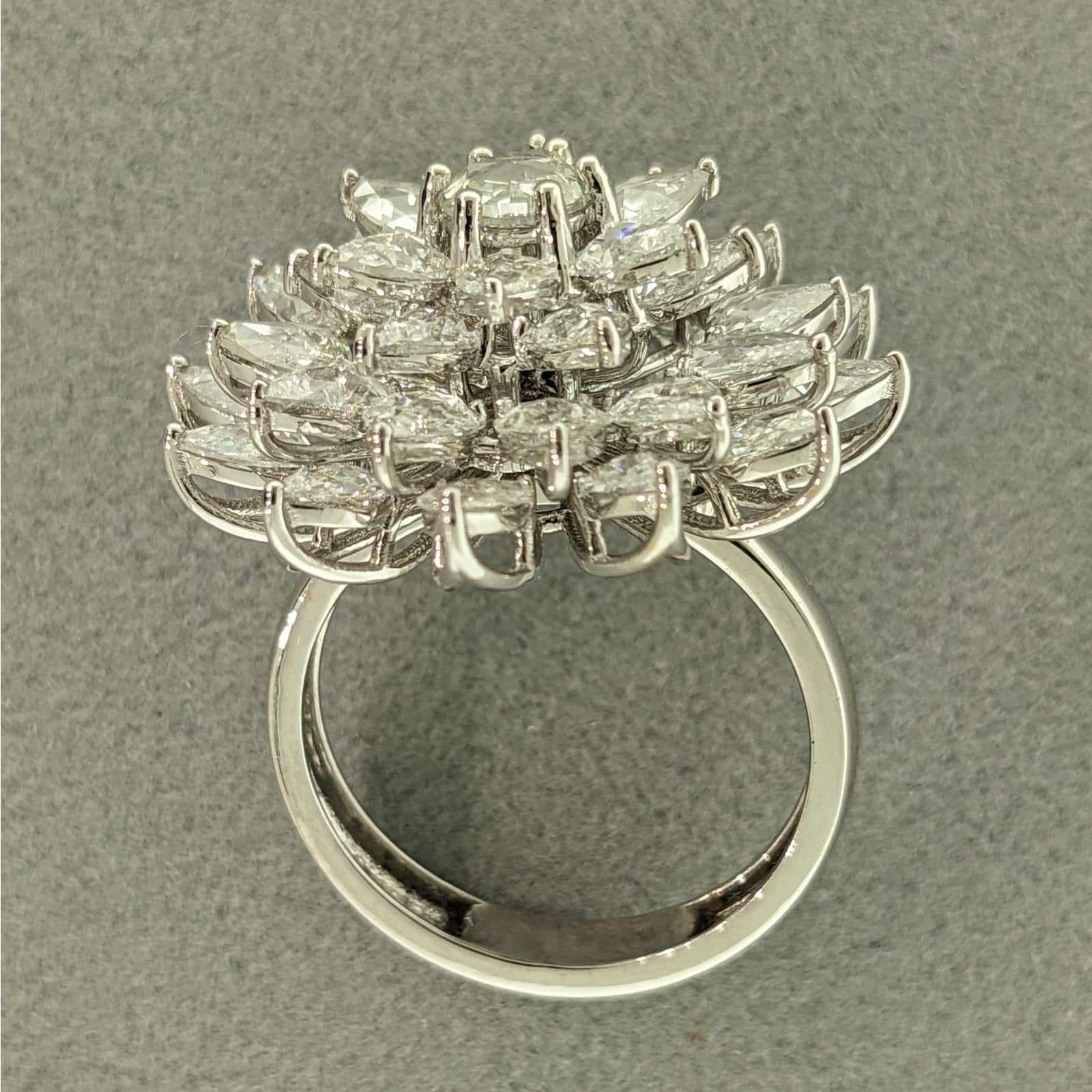 Natural Diamond Flower Cluster Flower Cocktail Ring in 18k White Gold
