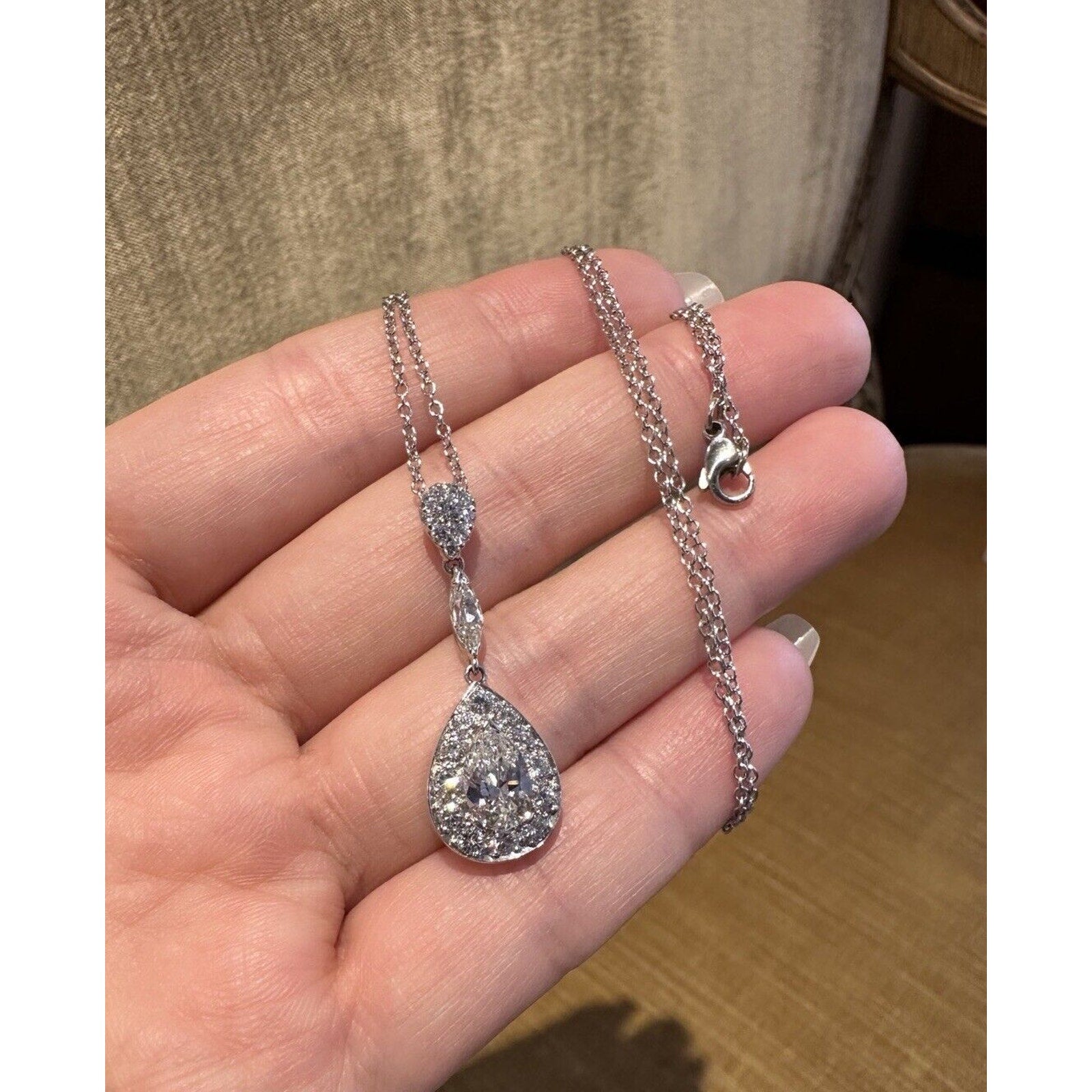 GIA 1.12 carat Pear Shape Diamond F-SI1 in Platinum/18k White Gold Pendant Necklace