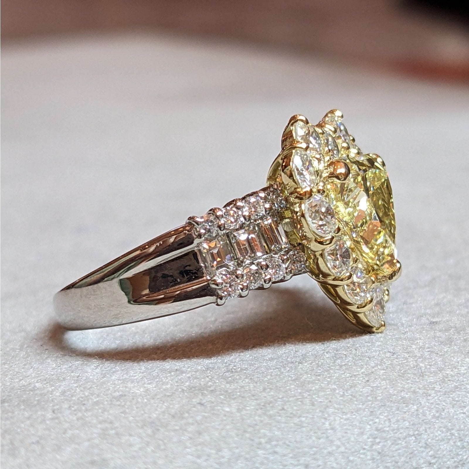 GIA 2.02 ct Fancy Yellow Heart Diamond in Platinum Diamond Ring