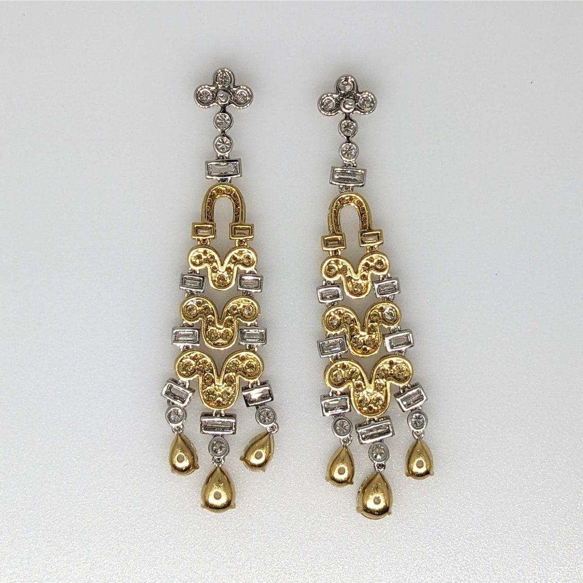 Natural Yellow & White Diamond Chandelier Drop Earrings in 18k Gold