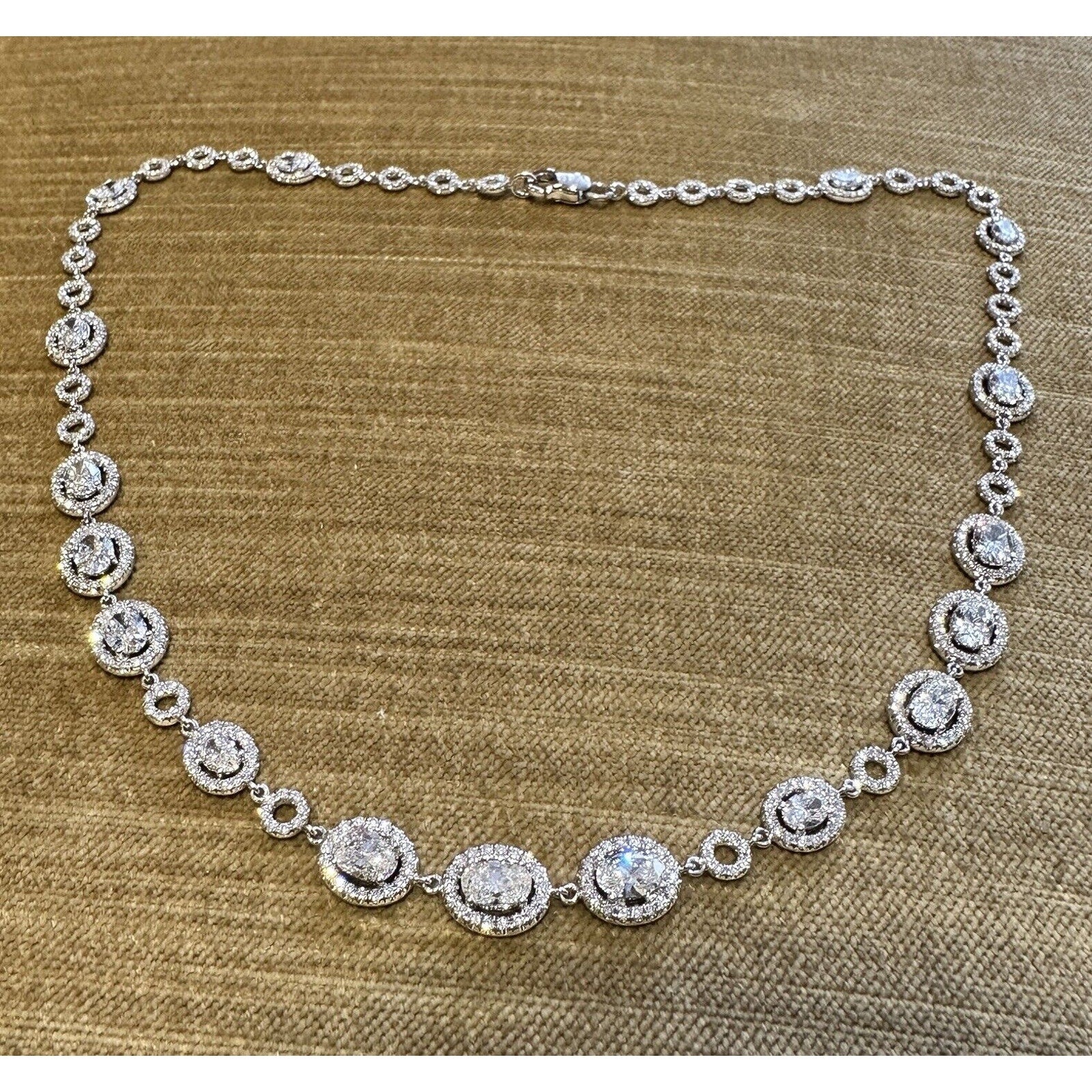 Natural Diamond Necklace 10.00 cttw Ovals and Rounds in 18k White Gold