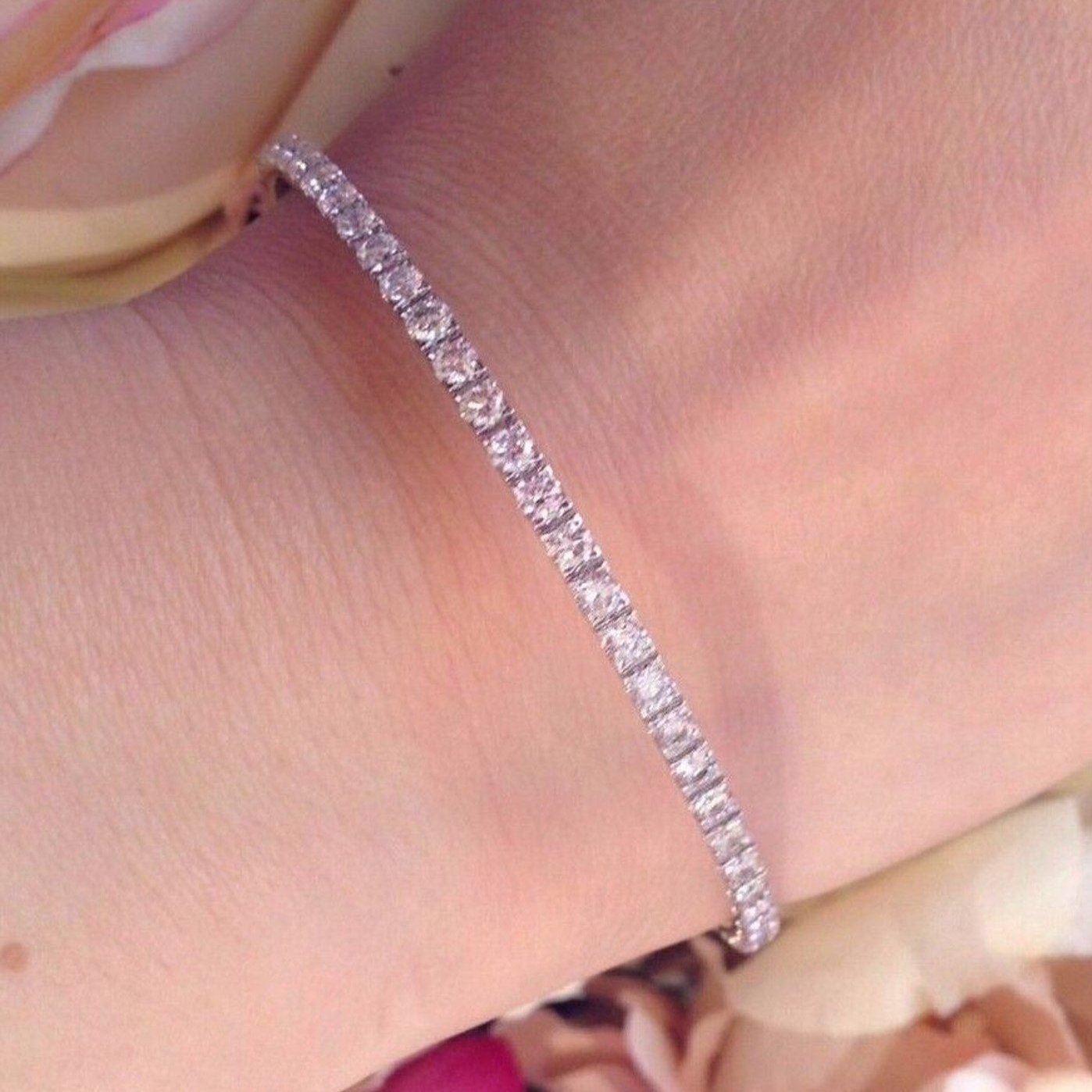 Diamond Eternity Stackable Bangle Bracelet 4.16cttw in 18k White Gold