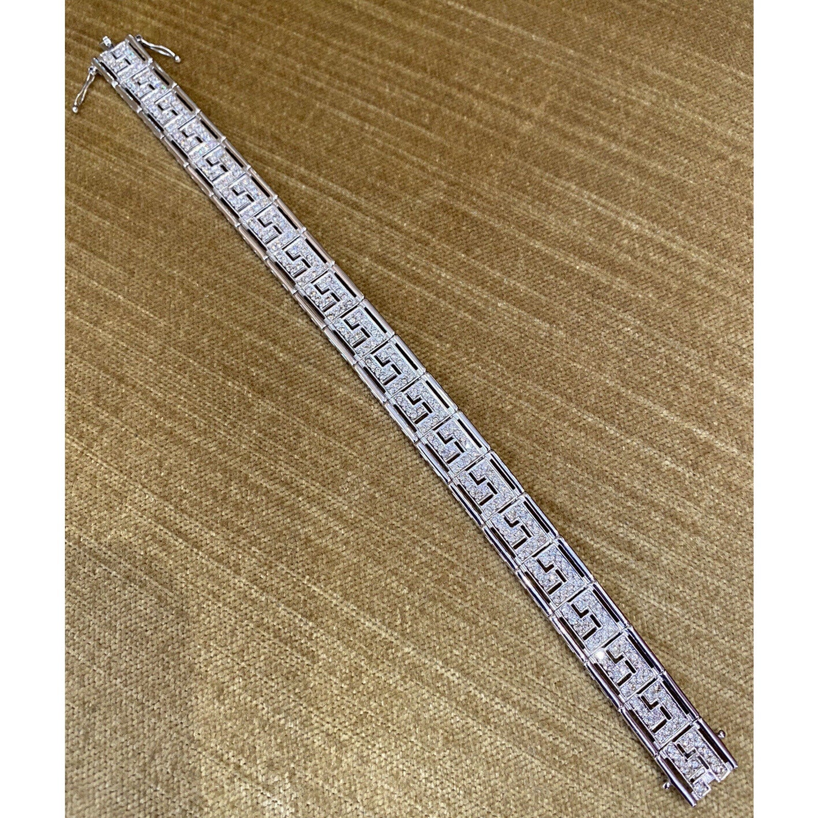 Diamond Greek Key Bracelet in 18k White Gold 3 carat total weight