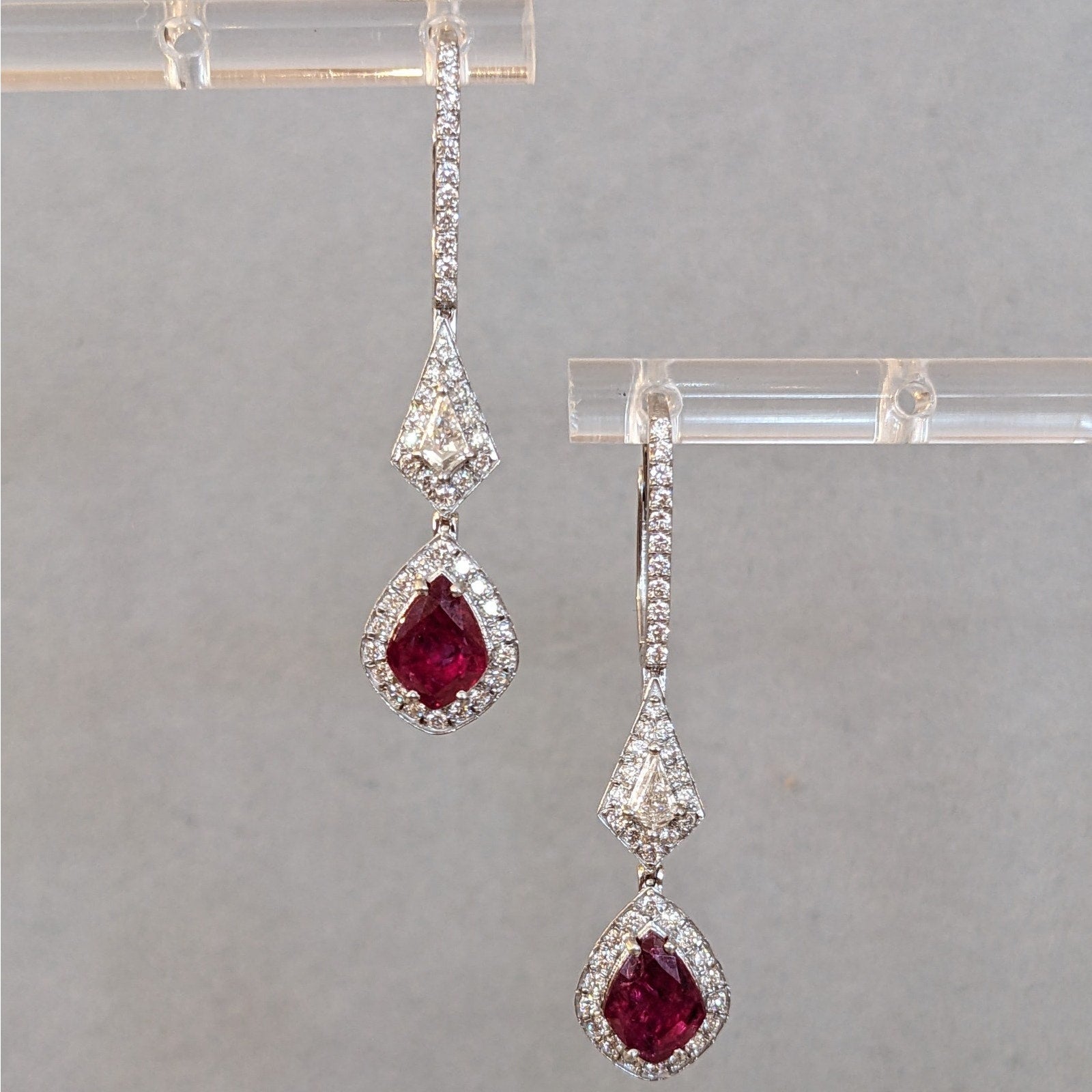 Ruby and Diamond Drop Earrings in 18k White Gold