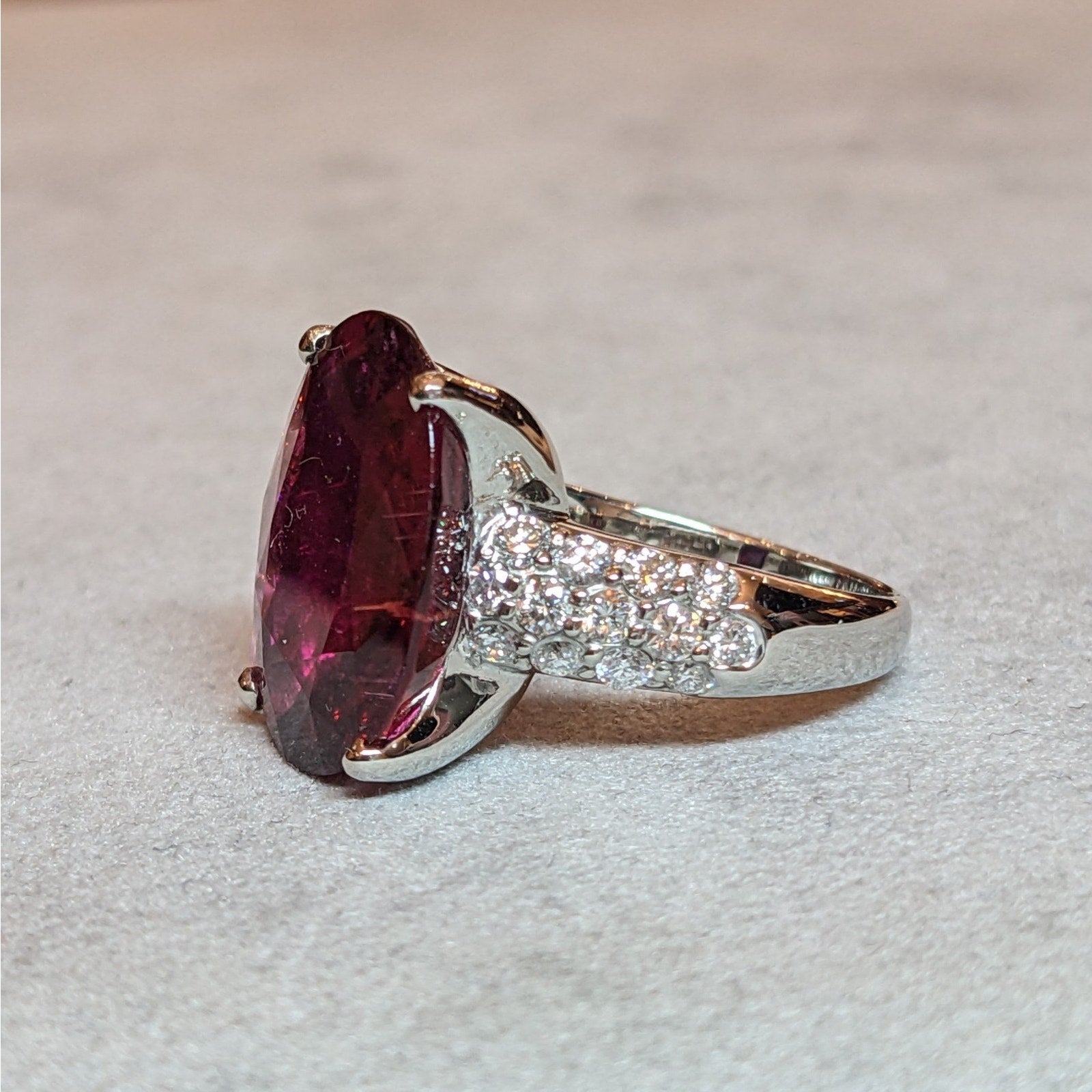 GIA 10.25ct Oval Rubellite Cocktail Ring with Diamonds in Platinum