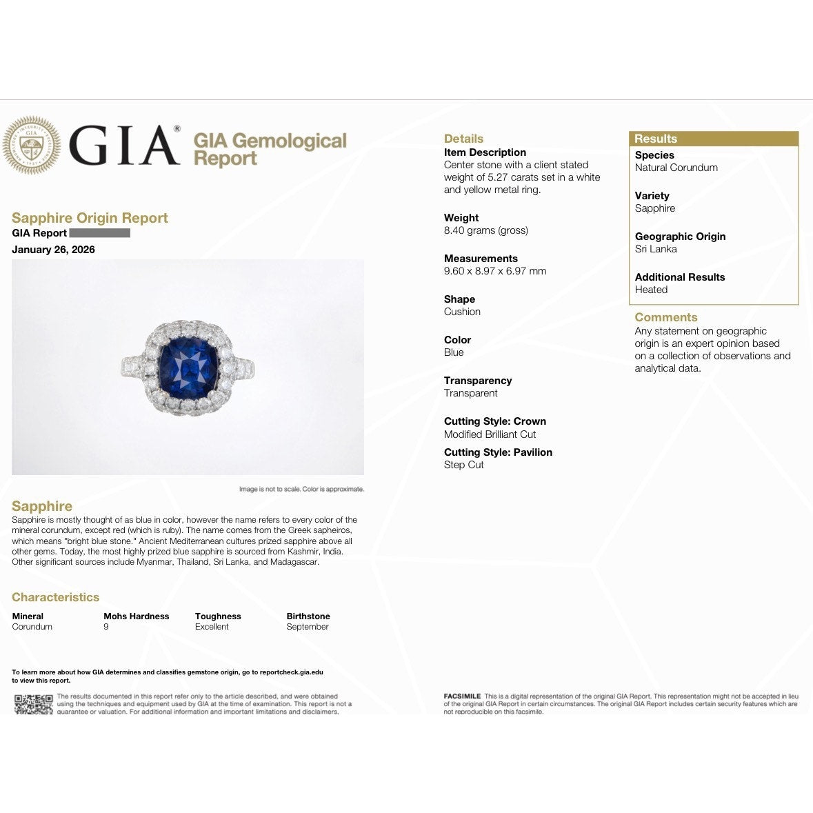 GIA Natural 5.27 ct Cushion Sapphire & Diamond Ring in 18k White Gold - HM2767BR