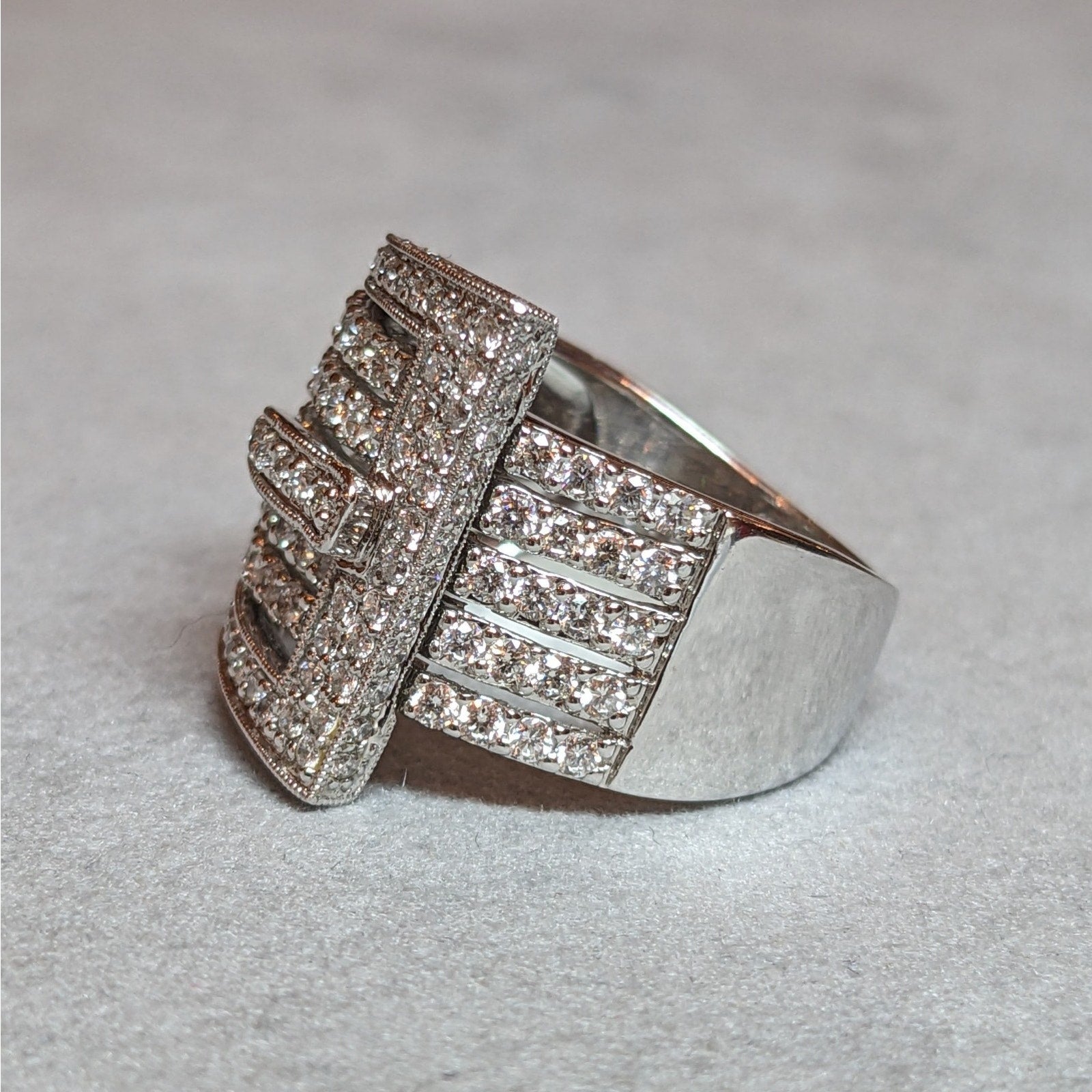 Wide Five Row Diamond Buckle Ring in 14k White Gold
