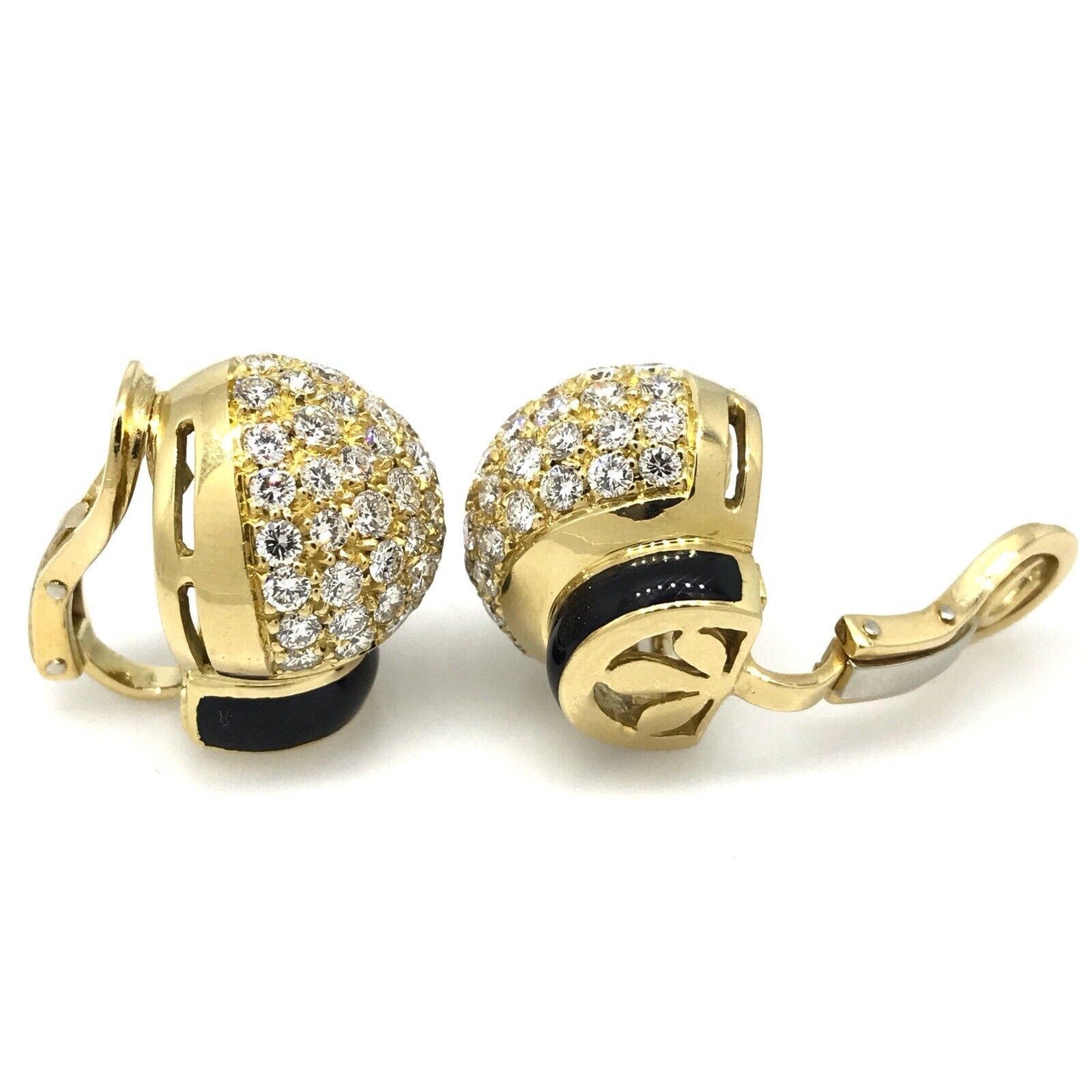 Pave Diamond Dome Earrings with Black Enamel in 18k Yellow Gold