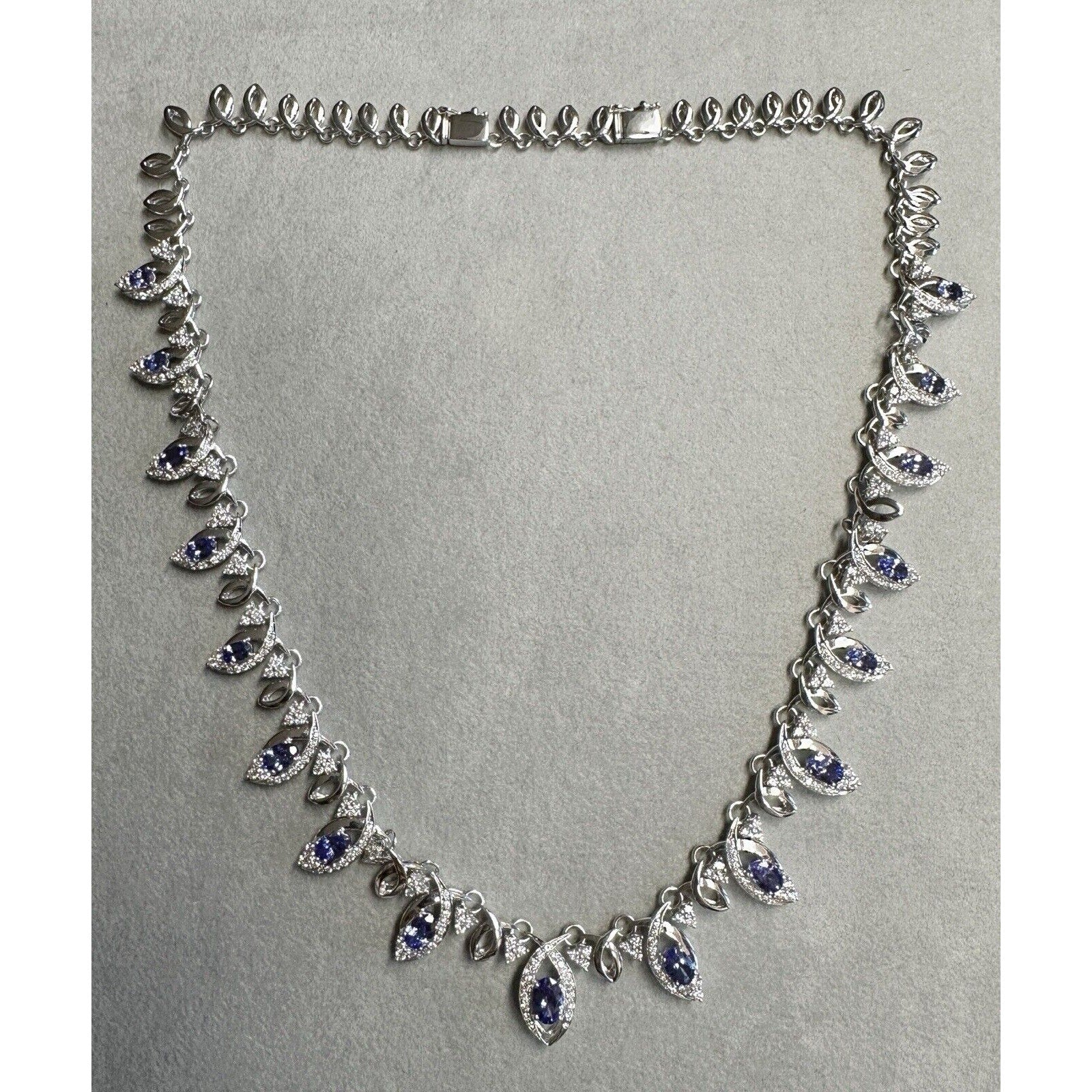 Natural Tanzanite and Diamond Choker Necklace in 18k White Gold