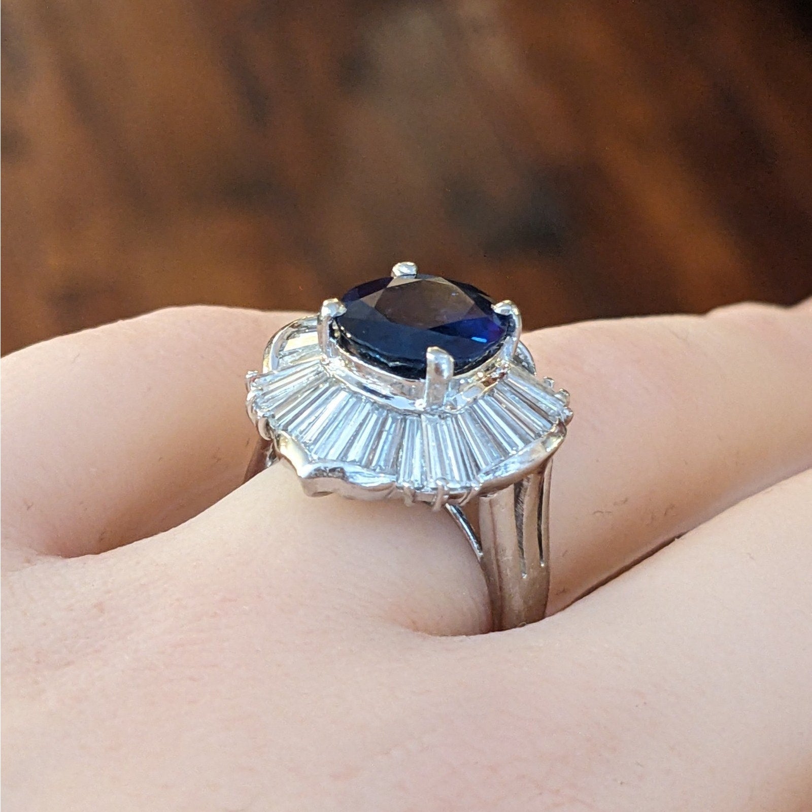 Natural Oval 3.78 ct Sapphire and Diamond Ballerina Ring in Platinum