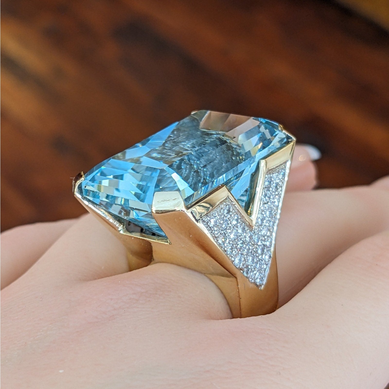 62 ct Aquamarine and Diamond Cocktail Ring in 14k Yellow Gold