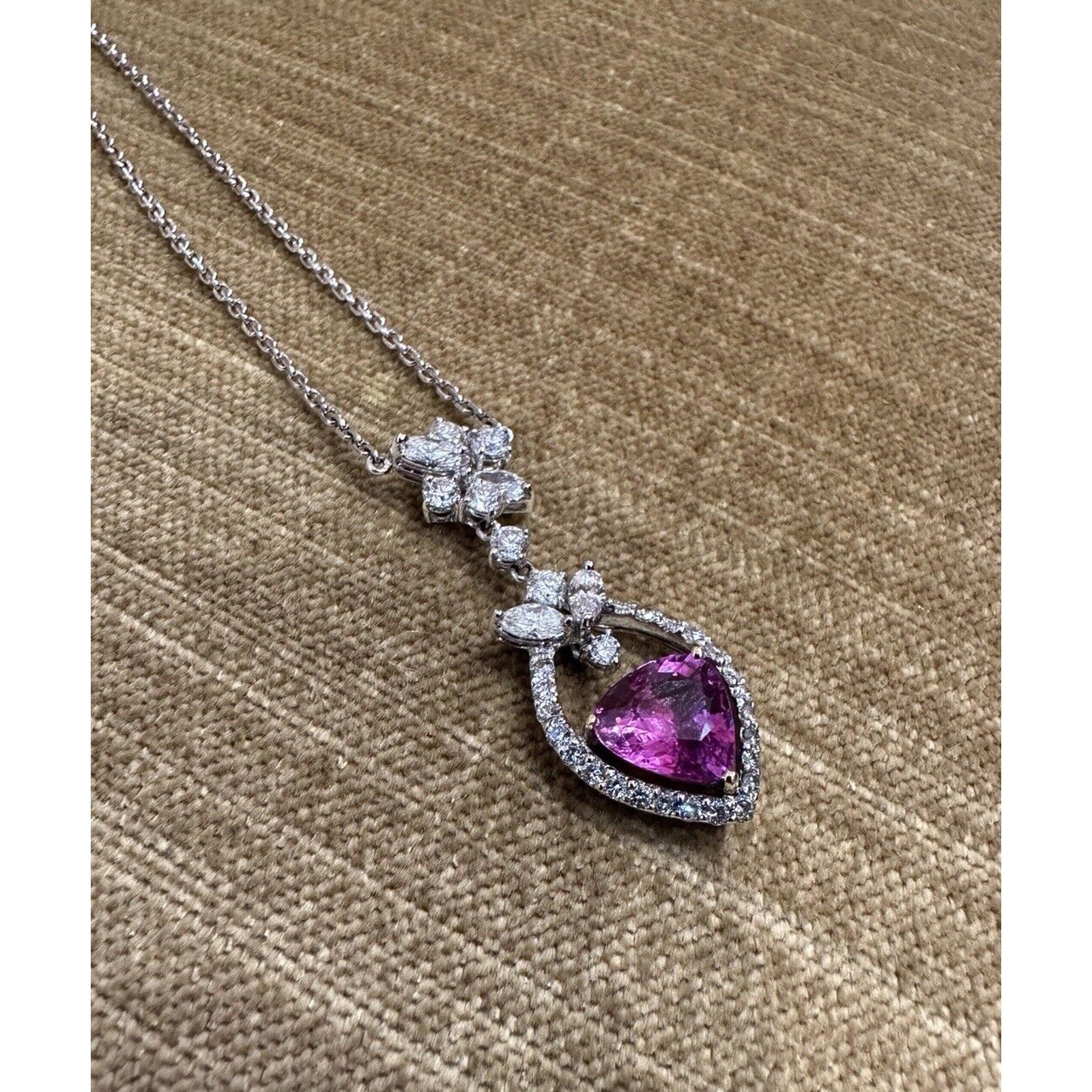 Certified Pink Sapphire and Diamond Pendant Necklace in 18k White Gold -HM2520AI