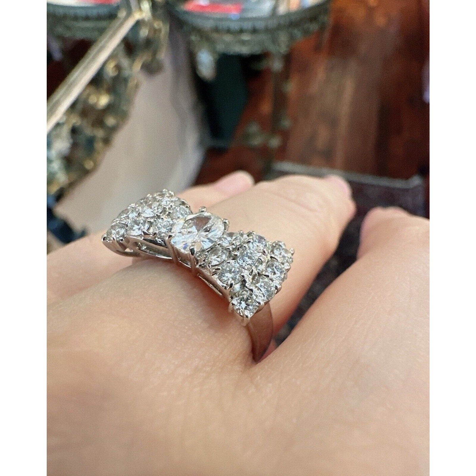 Oval Diamond Center Bow Ring in 18k White Gold