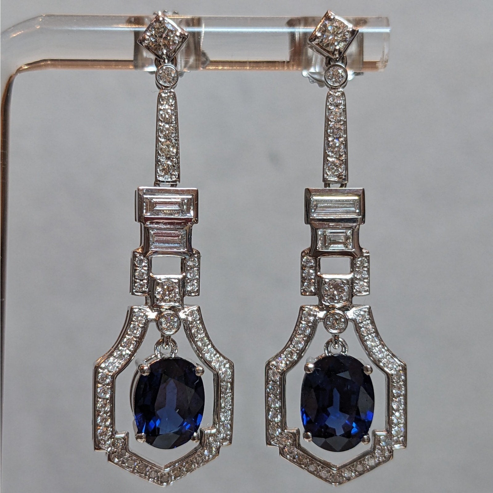 Sapphire and Diamond Dangle Earrings in Platinum & 14k White Gold