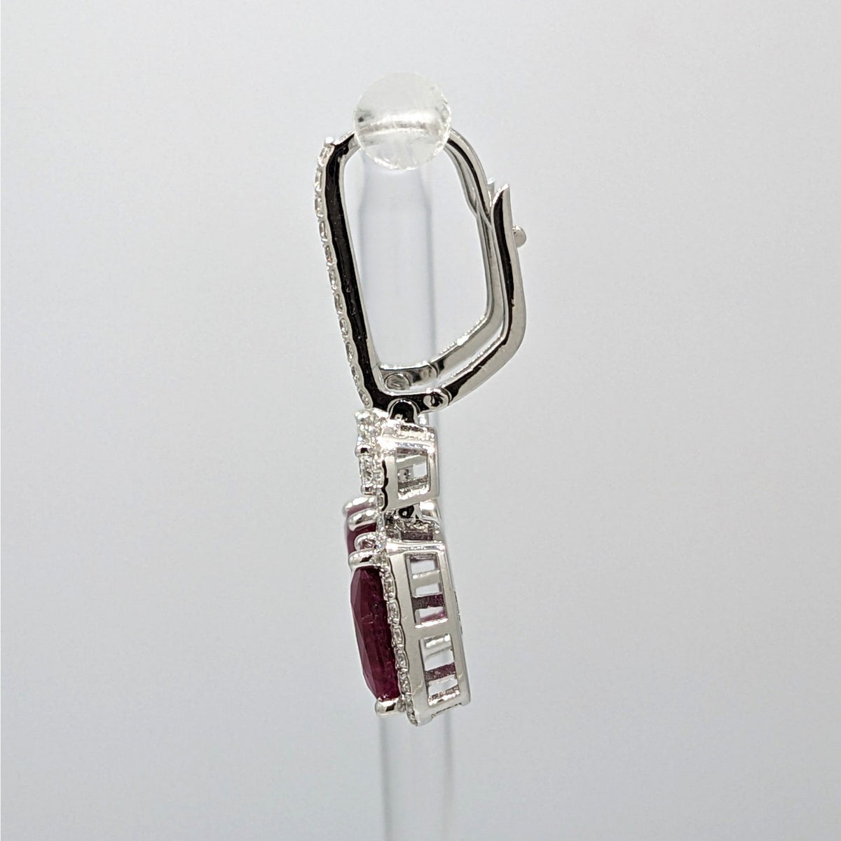 GIA Unheated Cushion Ruby & Diamond Drop Earrings in 18k White Gold