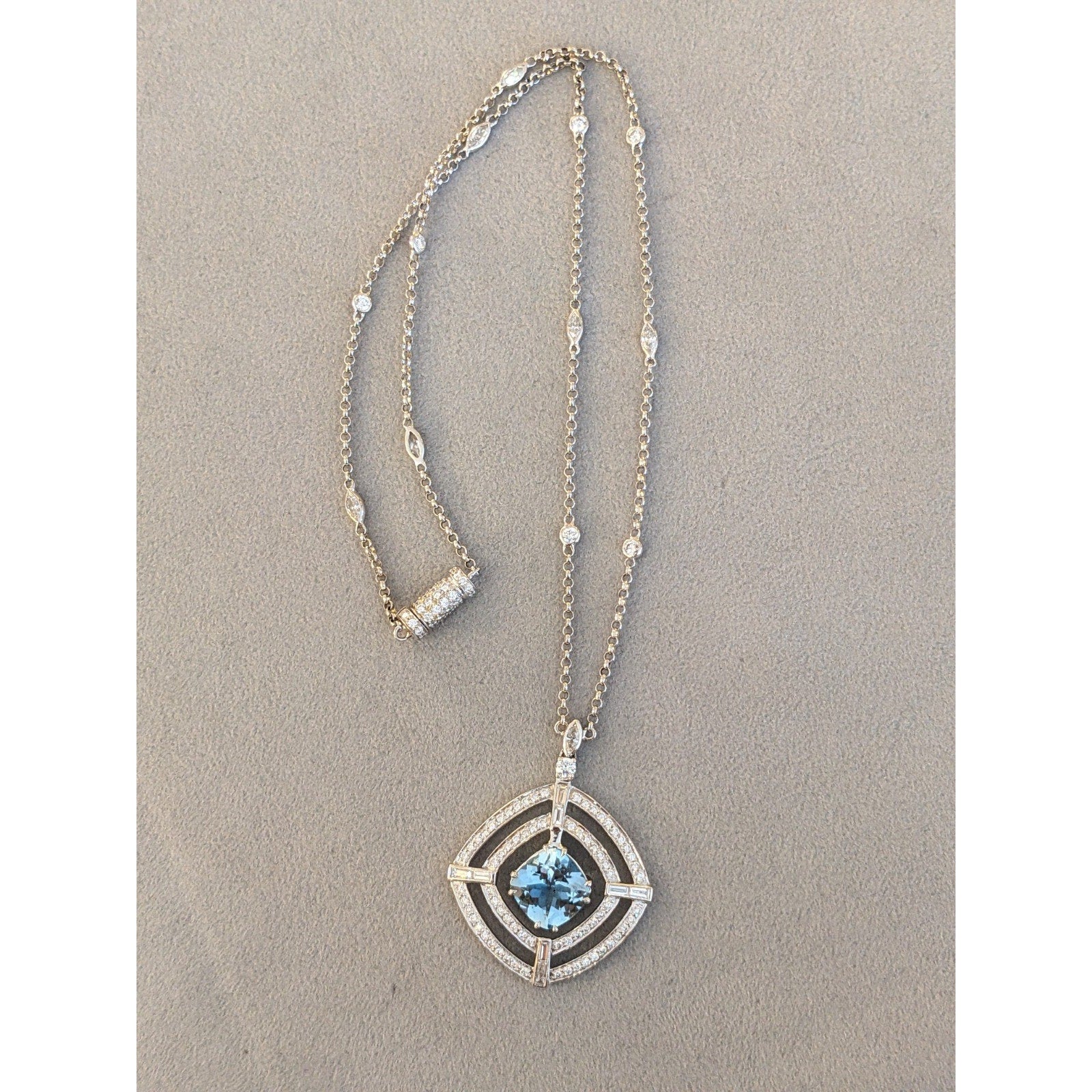 Natural Aquamarine and Diamond Pendant Necklace in 18k White Gold
