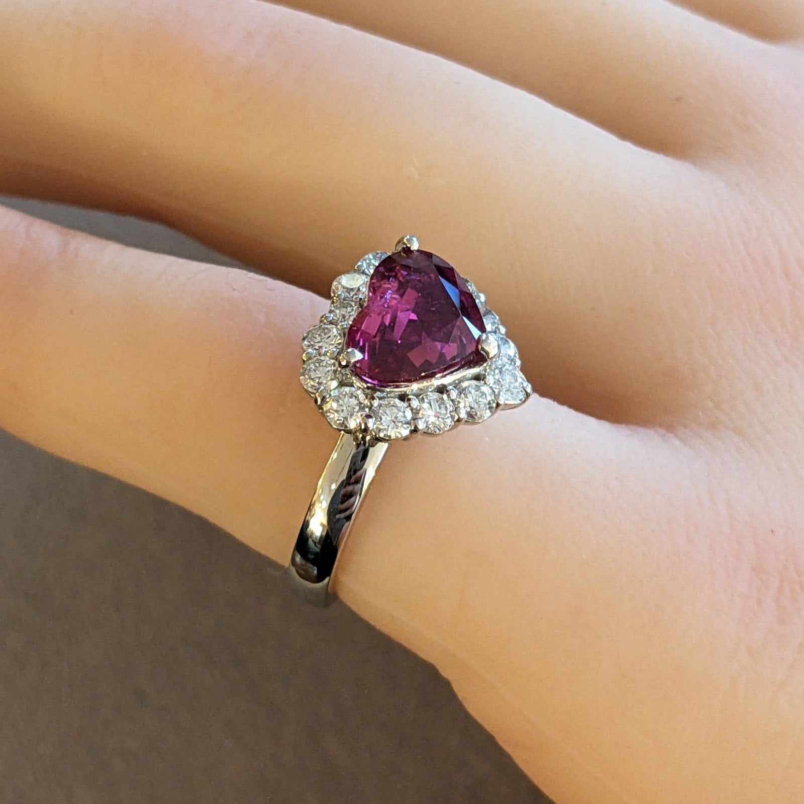 GIA Mozambique Unheated Heart Shaped Ruby and Diamond Ring in Platinum