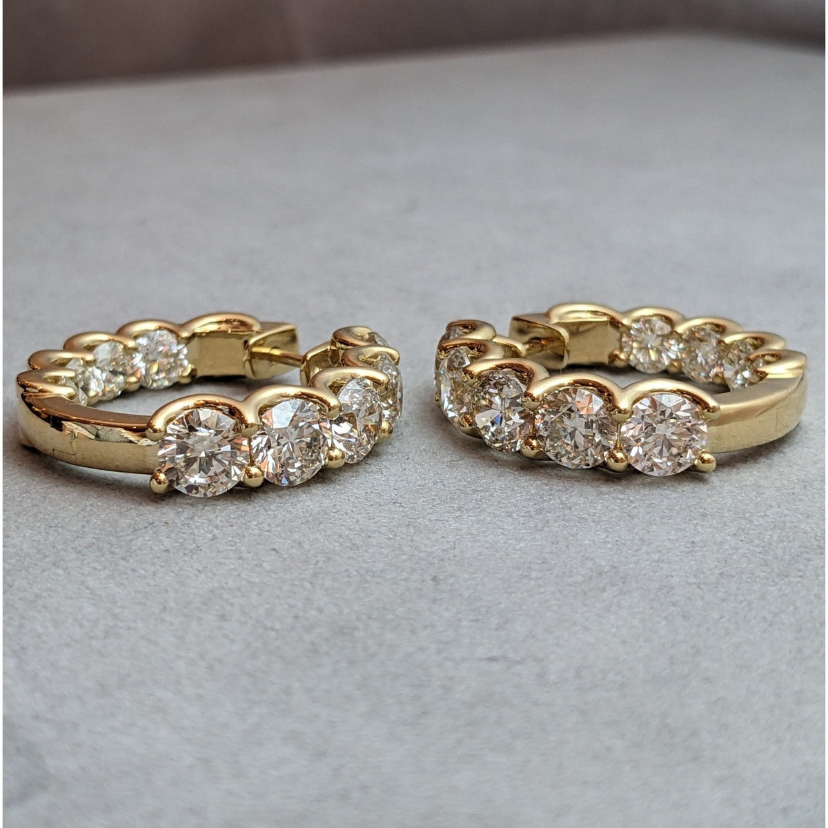 Large Round Natural Diamond Hoop Earrings 13.42 ctw in 18k Yellow Gold