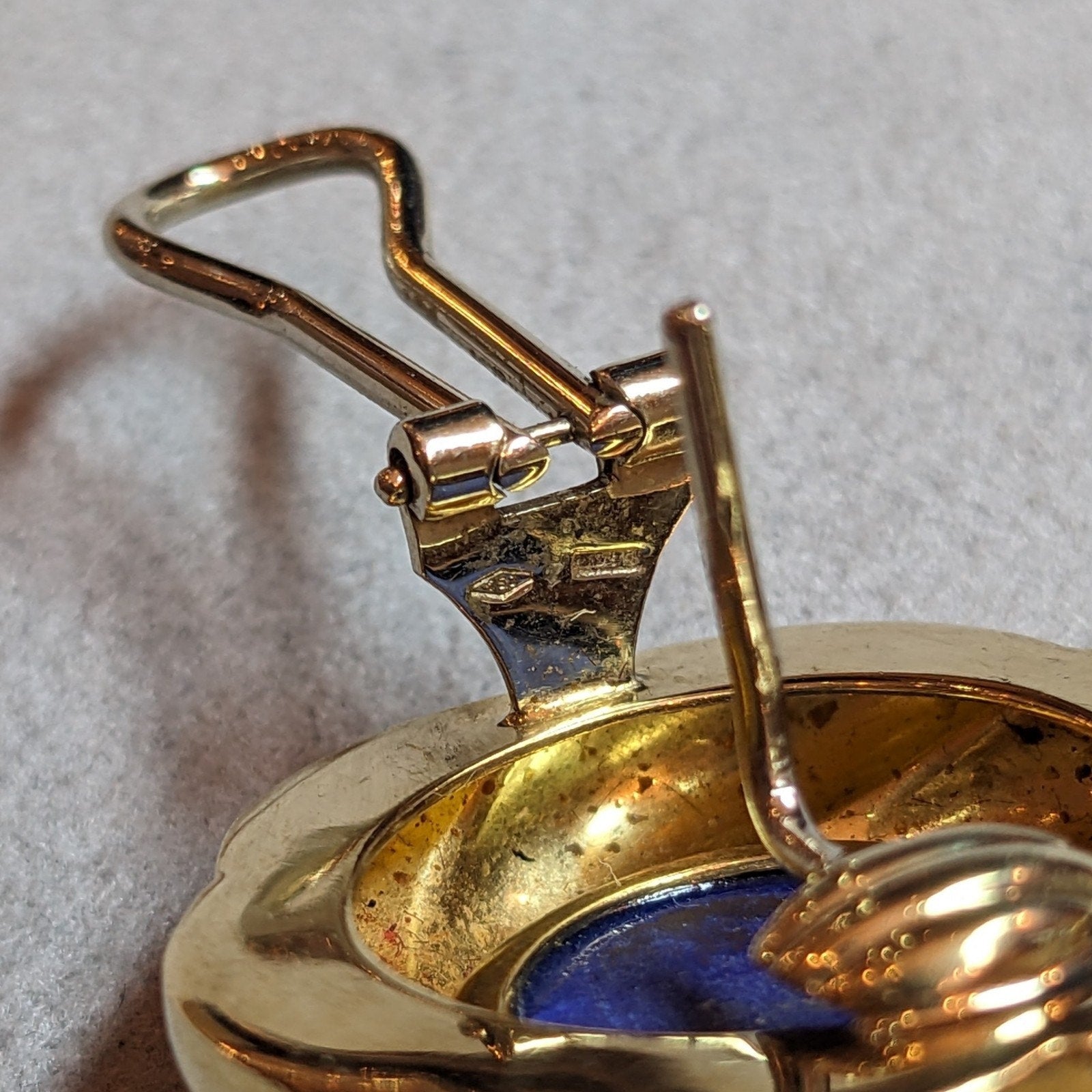 Vintage Lapis Large Button Earrings in 18k Yellow Gold