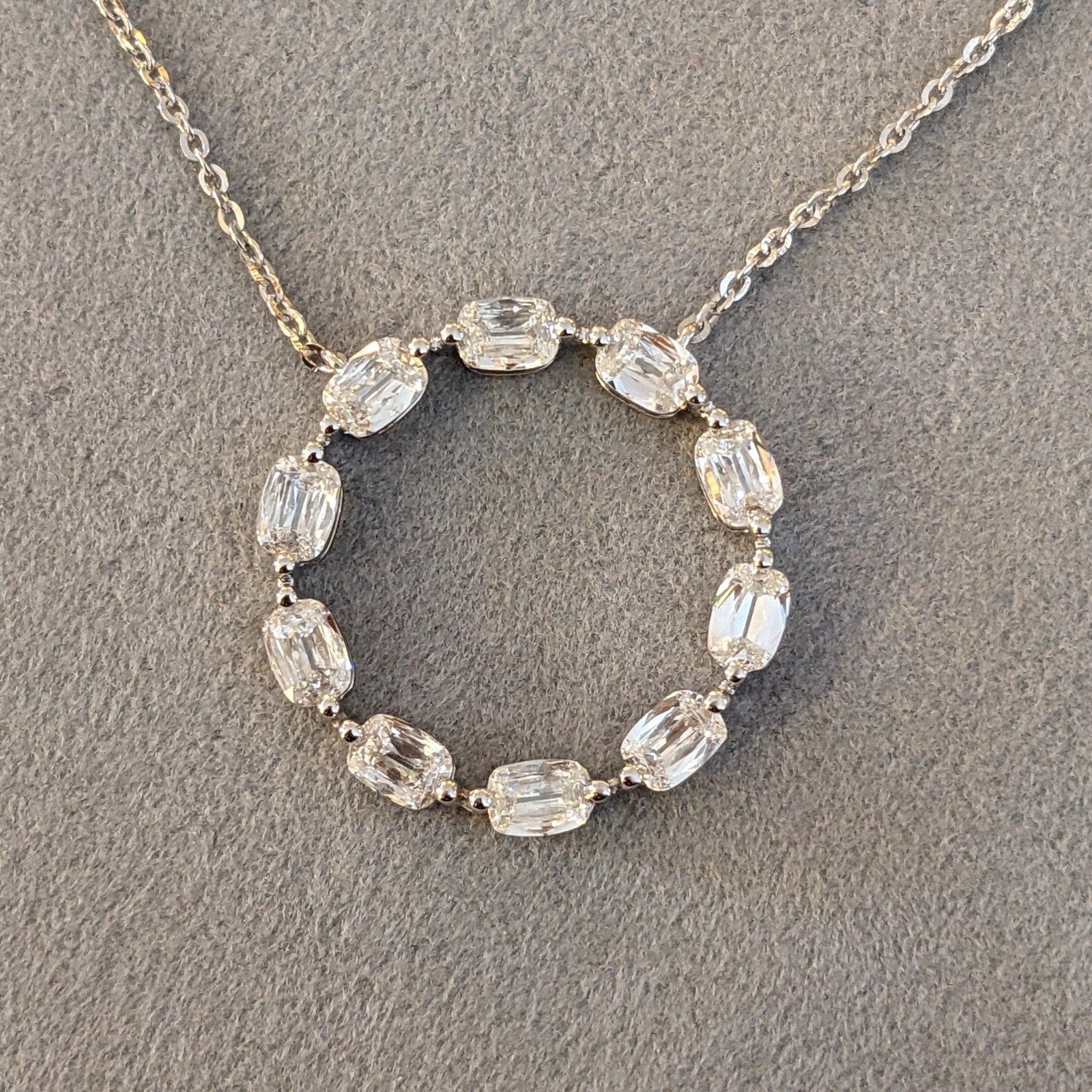 Fancy cut Diamond Circle Pendant Necklace 2.05 cttw in 18k White Gold