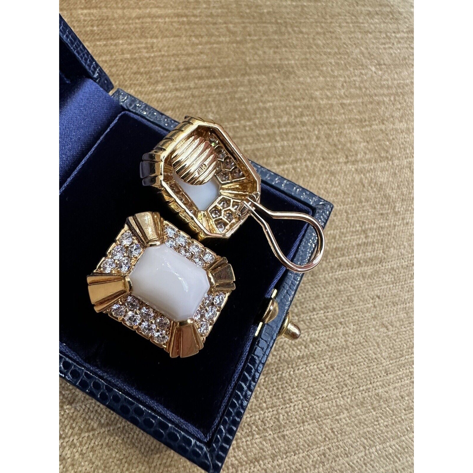White Coral and Diamond Earrings in 18k/14k Yellow Gold - HM2526AE