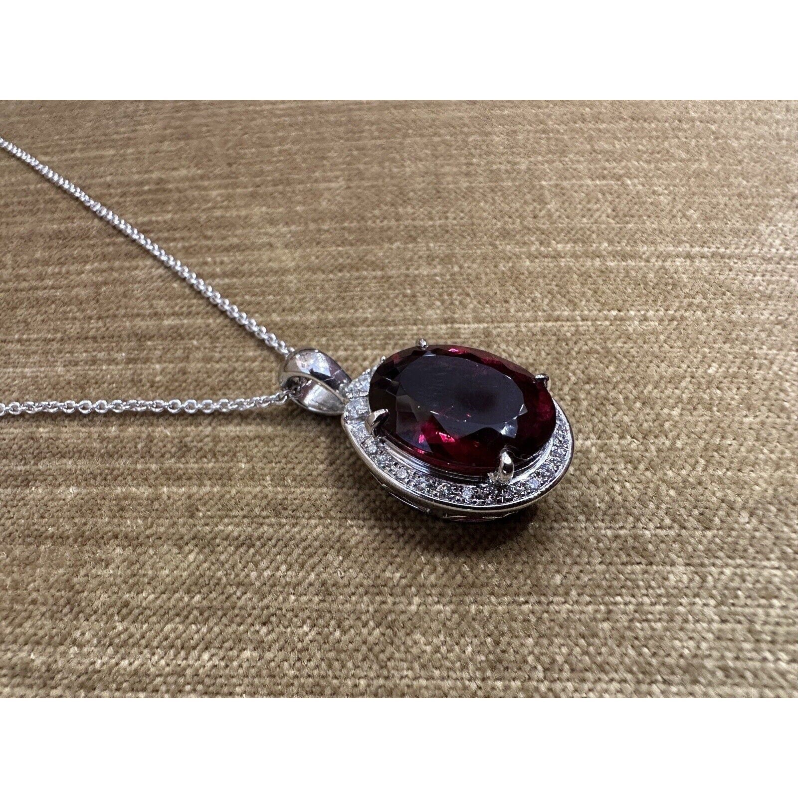 GIA Oval Rubellite Tourmaline 12.18 ct Pendant with Diamonds in Platinum-HM2367B