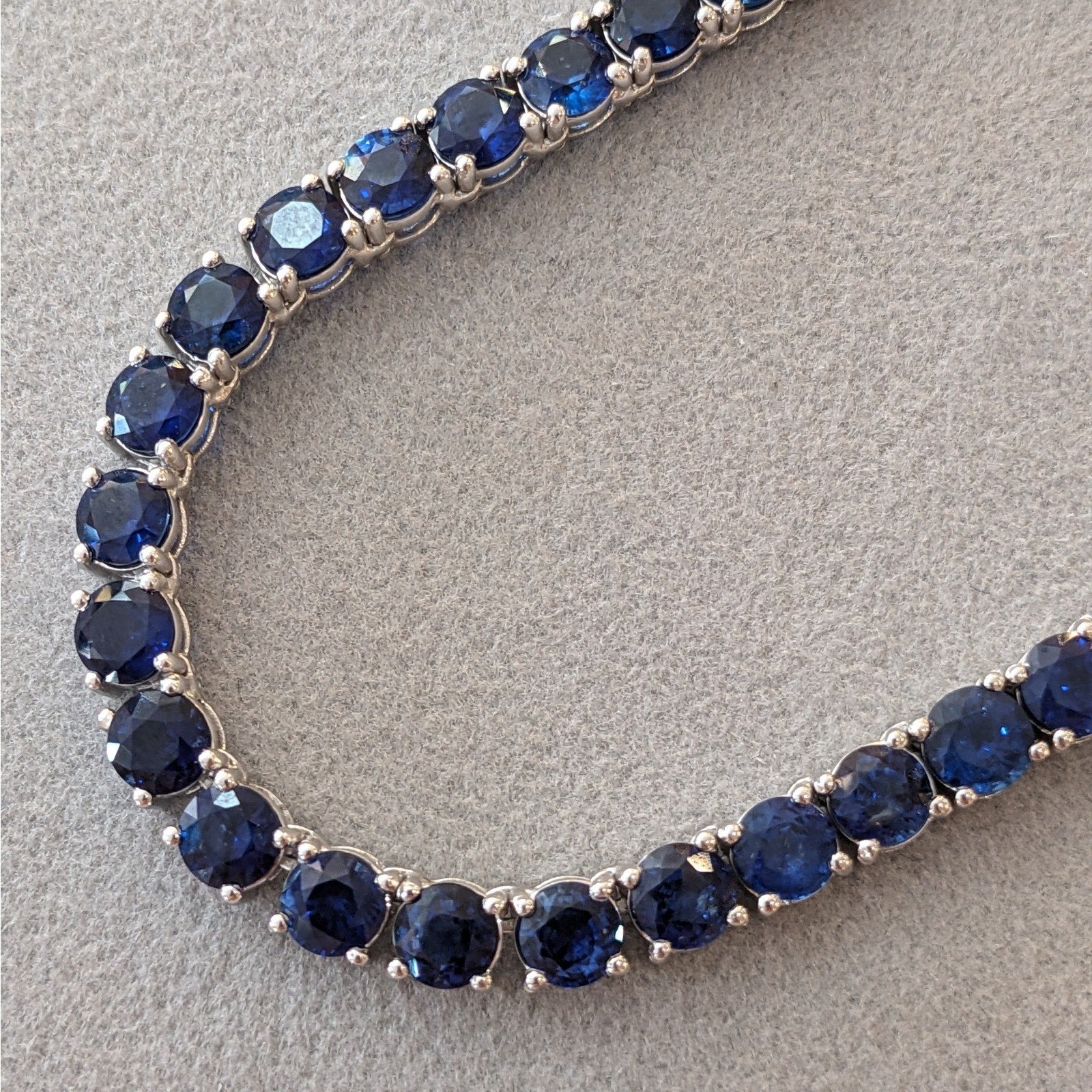 Natural Blue Sapphire Riviera Tennis Necklace 20" long in 14k White Gold