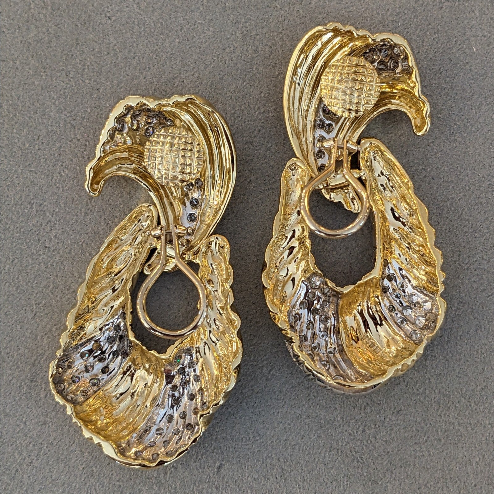 Large Diamond Door Knocker Dangle Earrings in 14k Yellow Gold