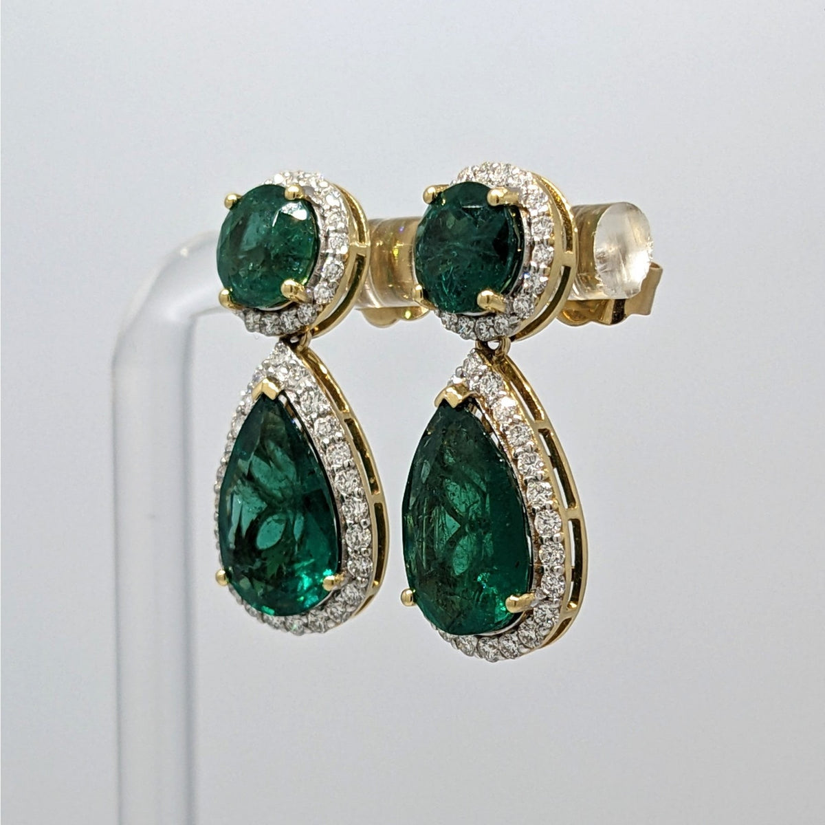 GIA Emerald and Diamond Drop Earrings in 18k White & Yellow Gold