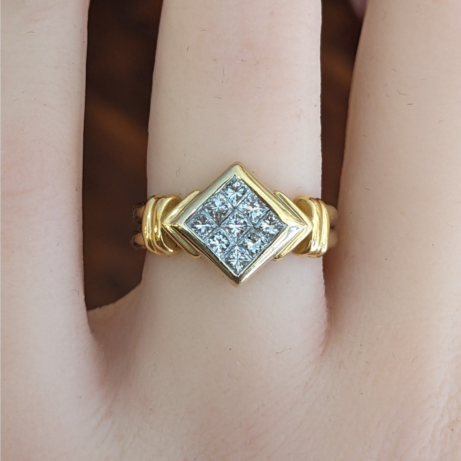 Illusion Set Princess Cut Diamond Ring in 18k Yellow Gold