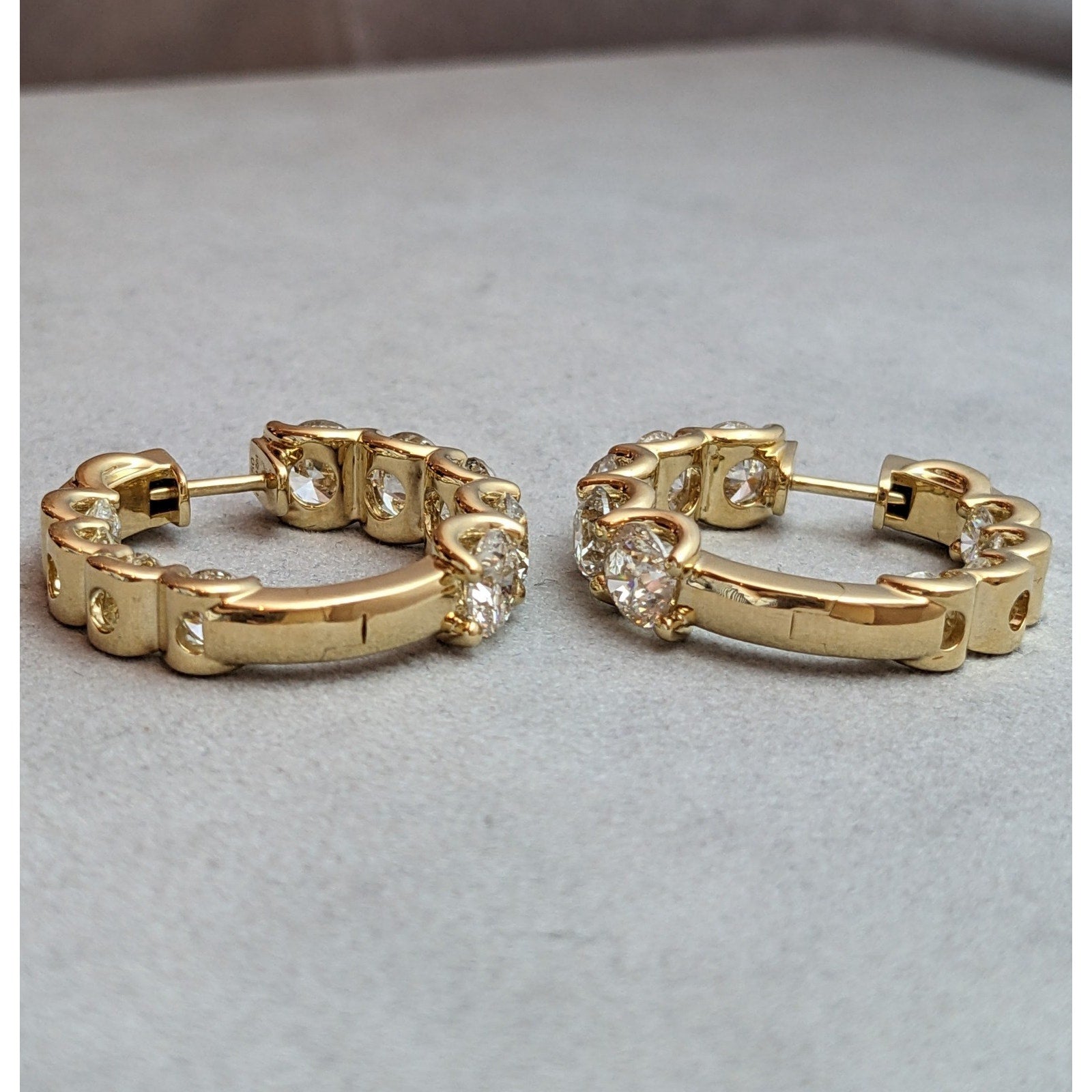 Large Round Natural Diamond Hoop Earrings 13.42 ctw in 18k Yellow Gold