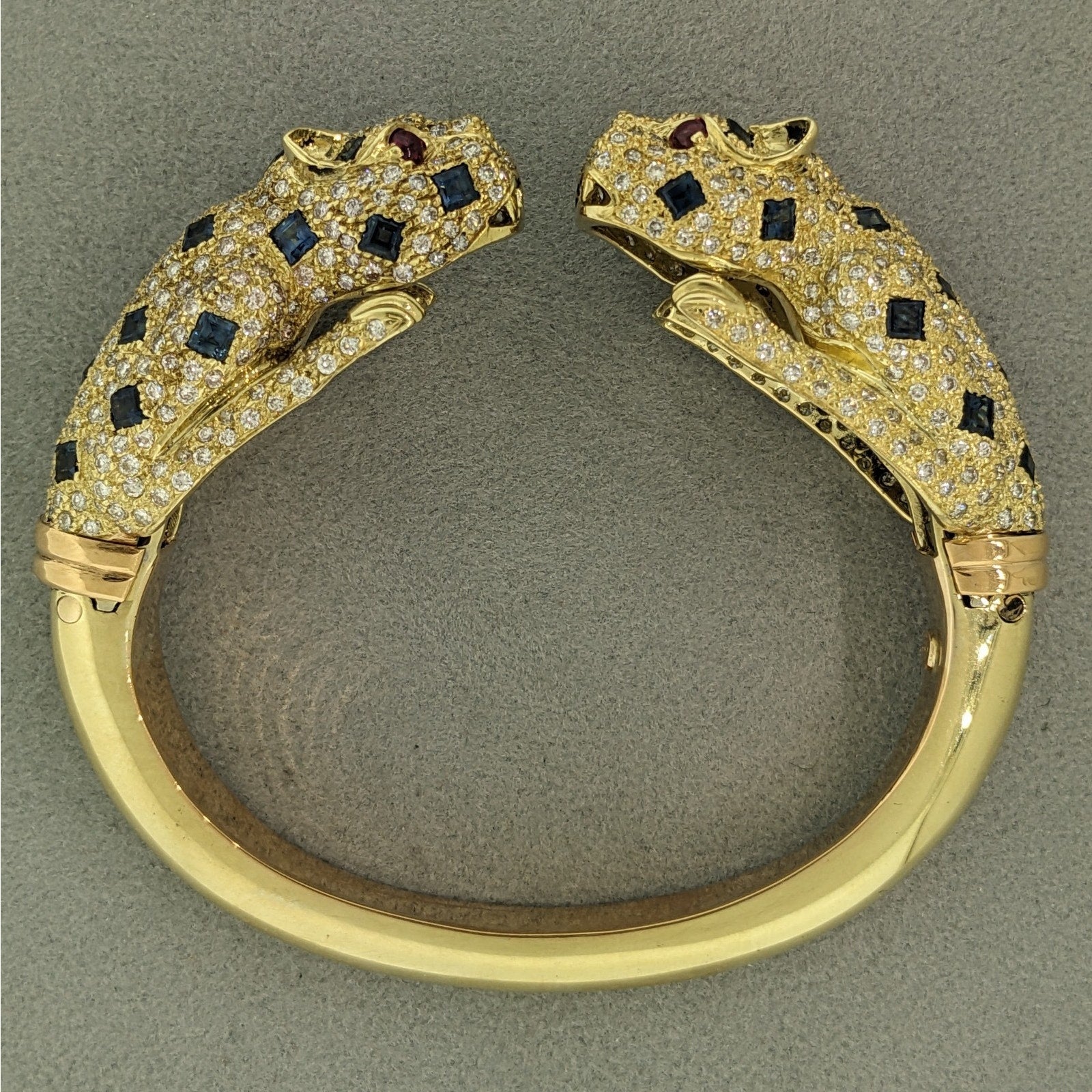 Panther Diamond and Sapphire Pave Bangle Bracelet in 18k Yellow Gold