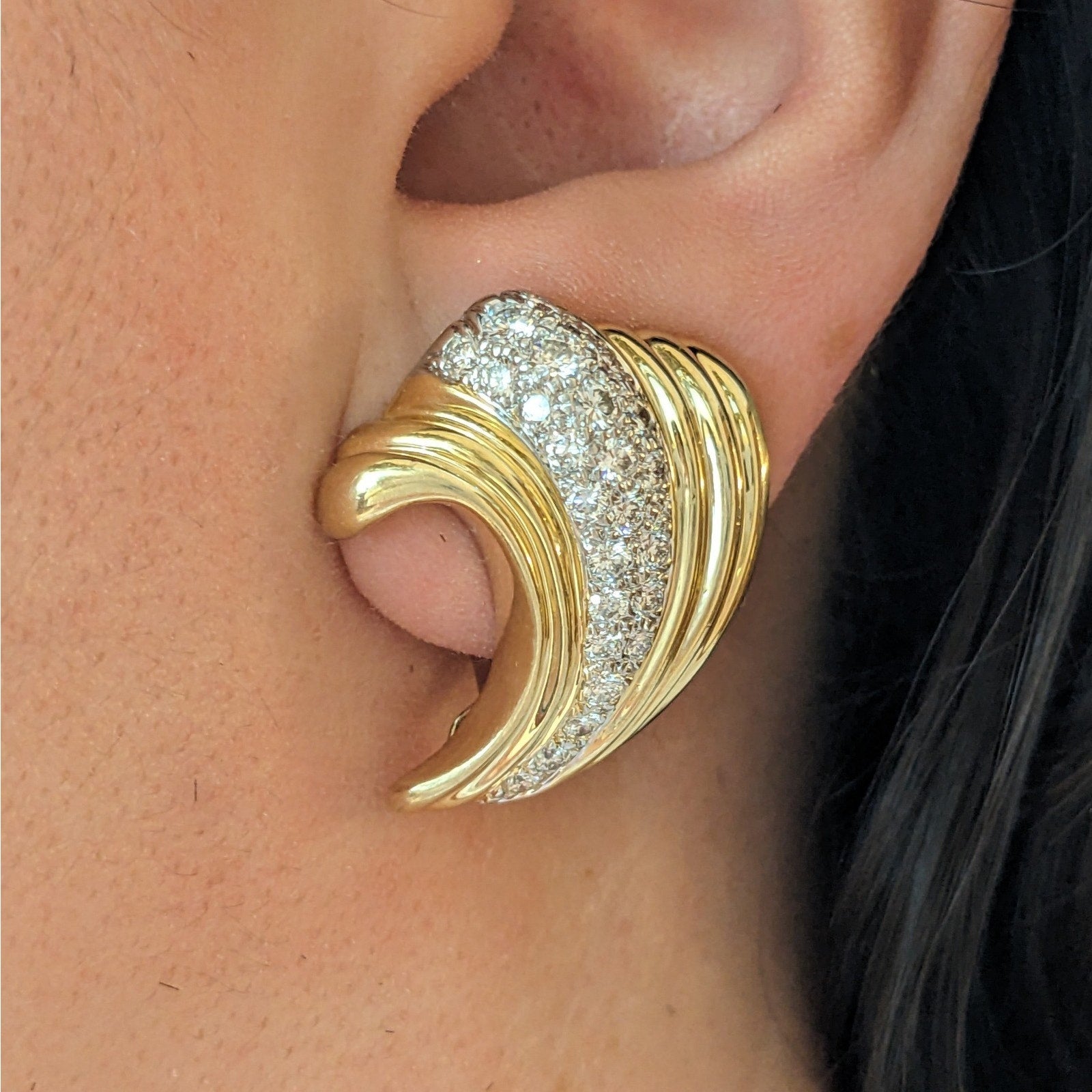Large Diamond Door Knocker Dangle Earrings in 14k Yellow Gold