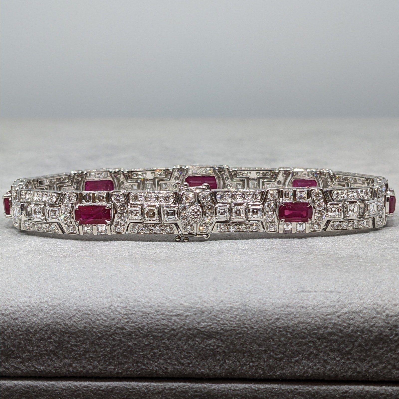 Natural Diamond and Ruby Statement Bracelet in Platinum