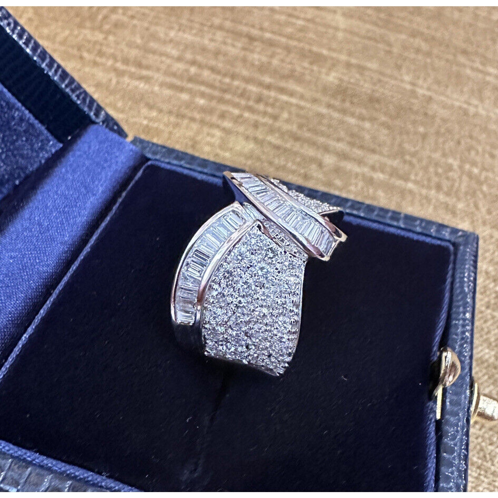 Wide Baguette and Round Diamond Twist Ring 1.75 cttw in 18k White Gold