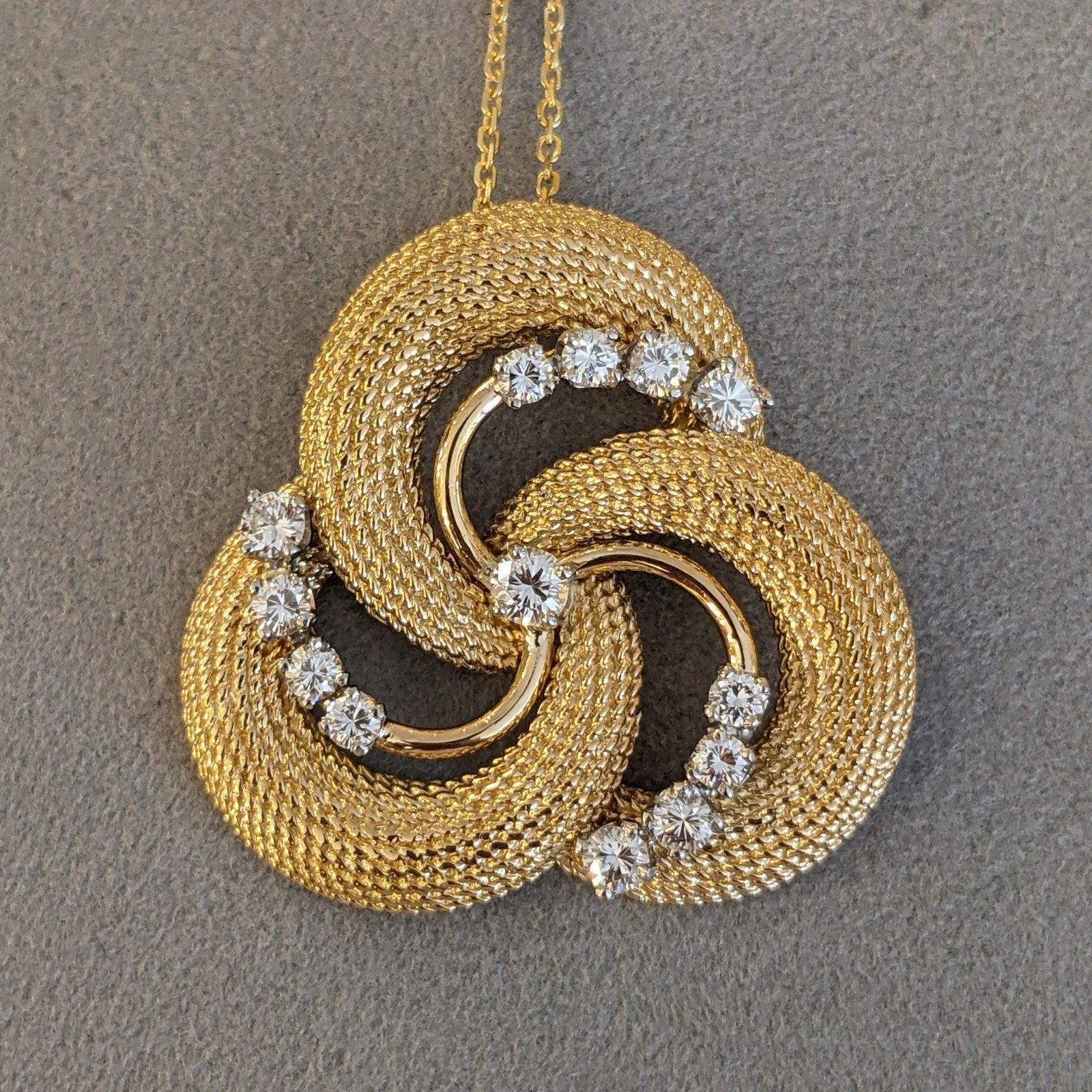 Diamond and Gold Triskele Pendant Necklace in 18k /14k Yellow Gold
