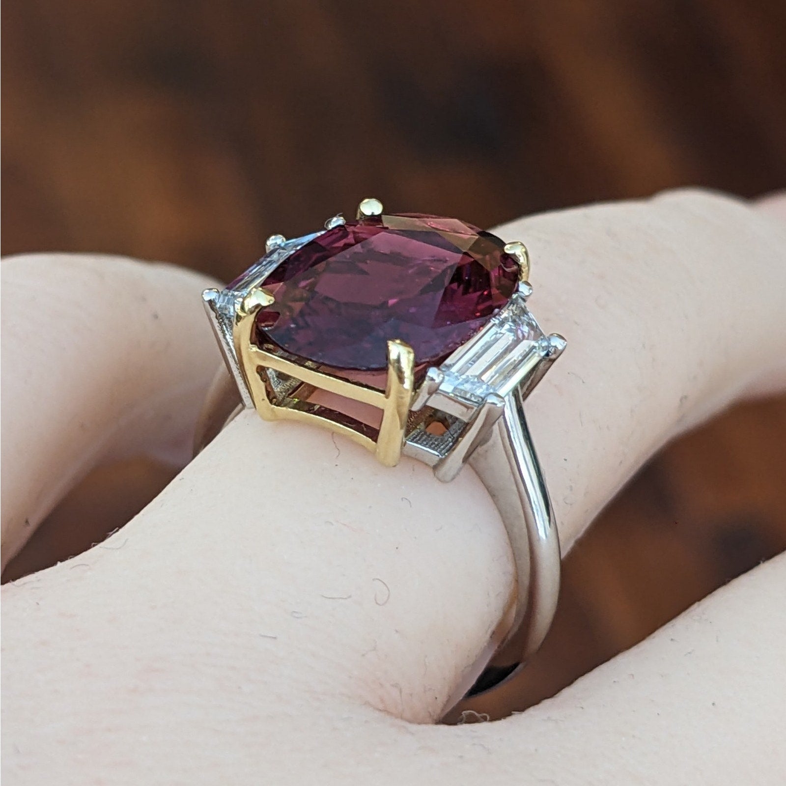 GIA 5.91 ct Natural Unheated Oval Ruby Diamond Ring in Platinum & 18k Yellow Gold