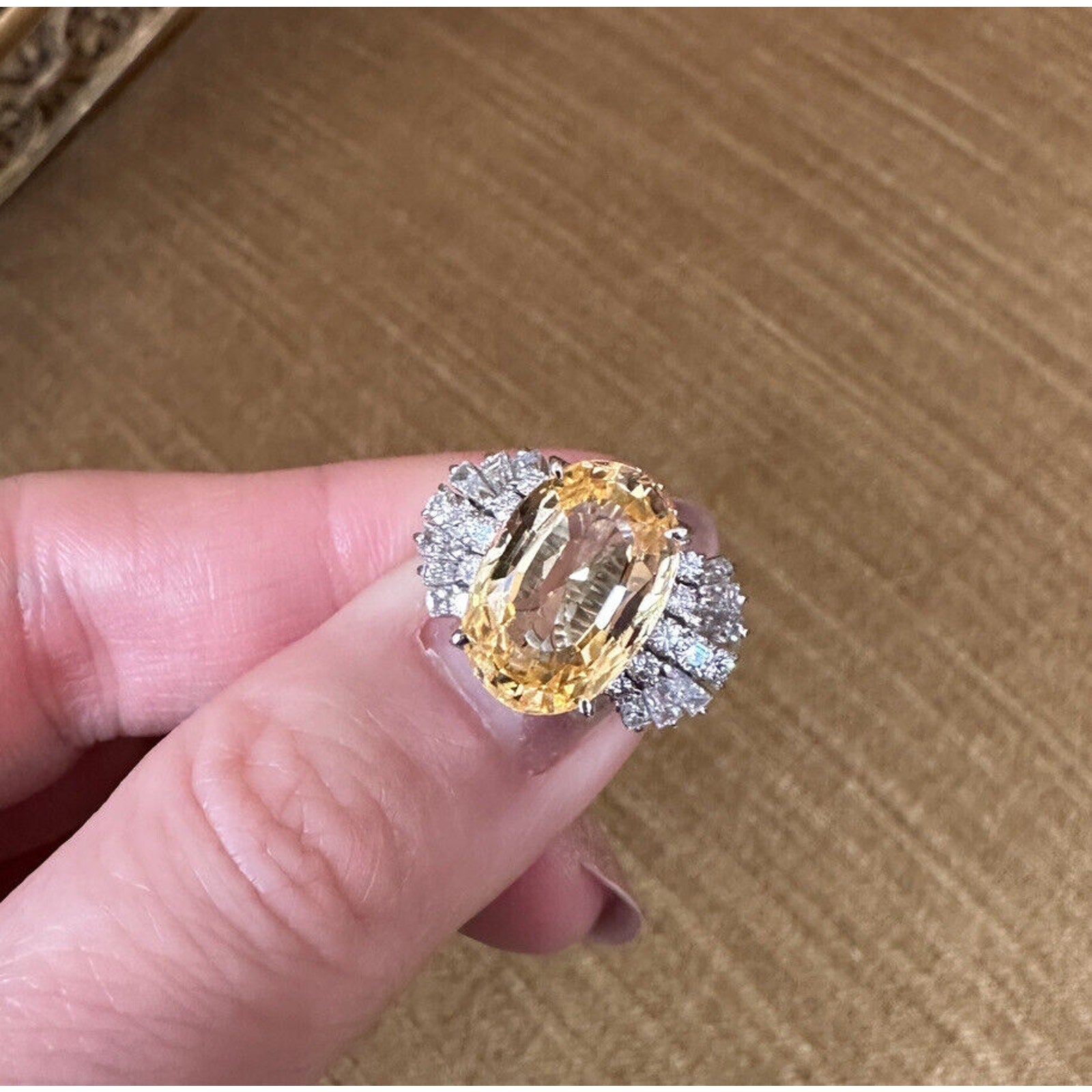 GIA 5.63 ct Unheated Ceylon Yellow Sapphire & Diamond Ring in Platinum -HM2462B