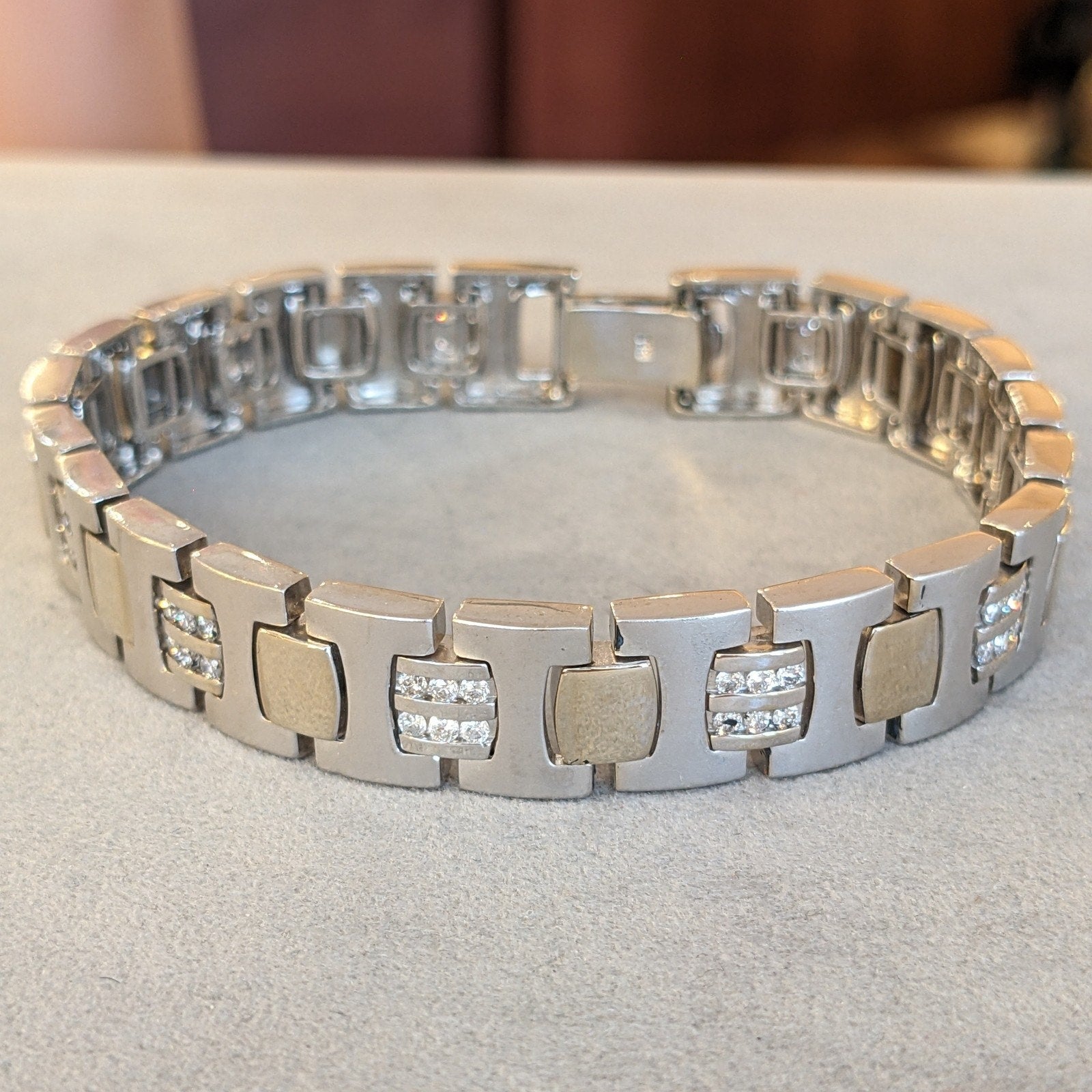 Wide Diamond Link Bracelet -8" long -in 14k Yellow White Gold