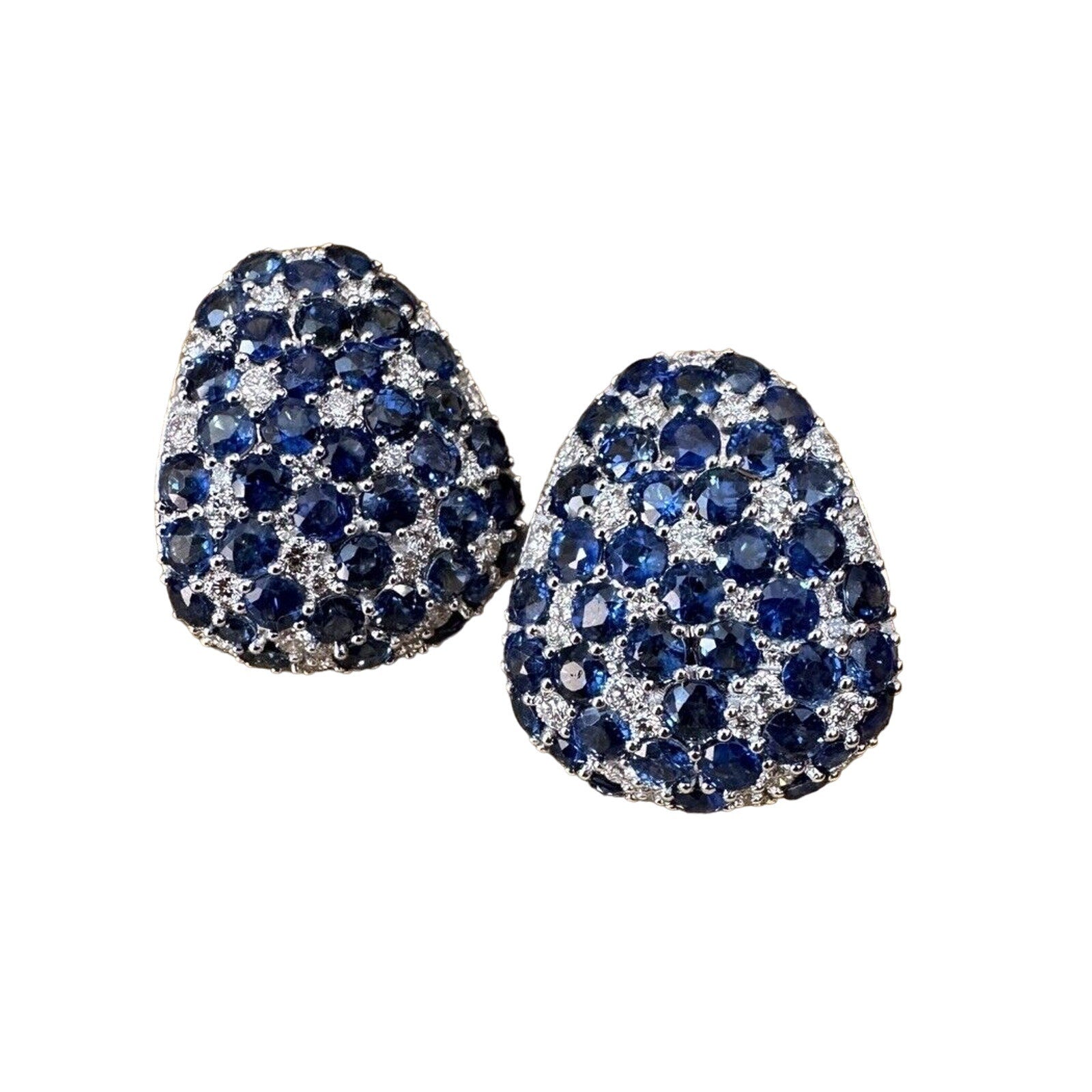Large Sapphire and Diamond Half-hoop Earrings in 18k White Gold